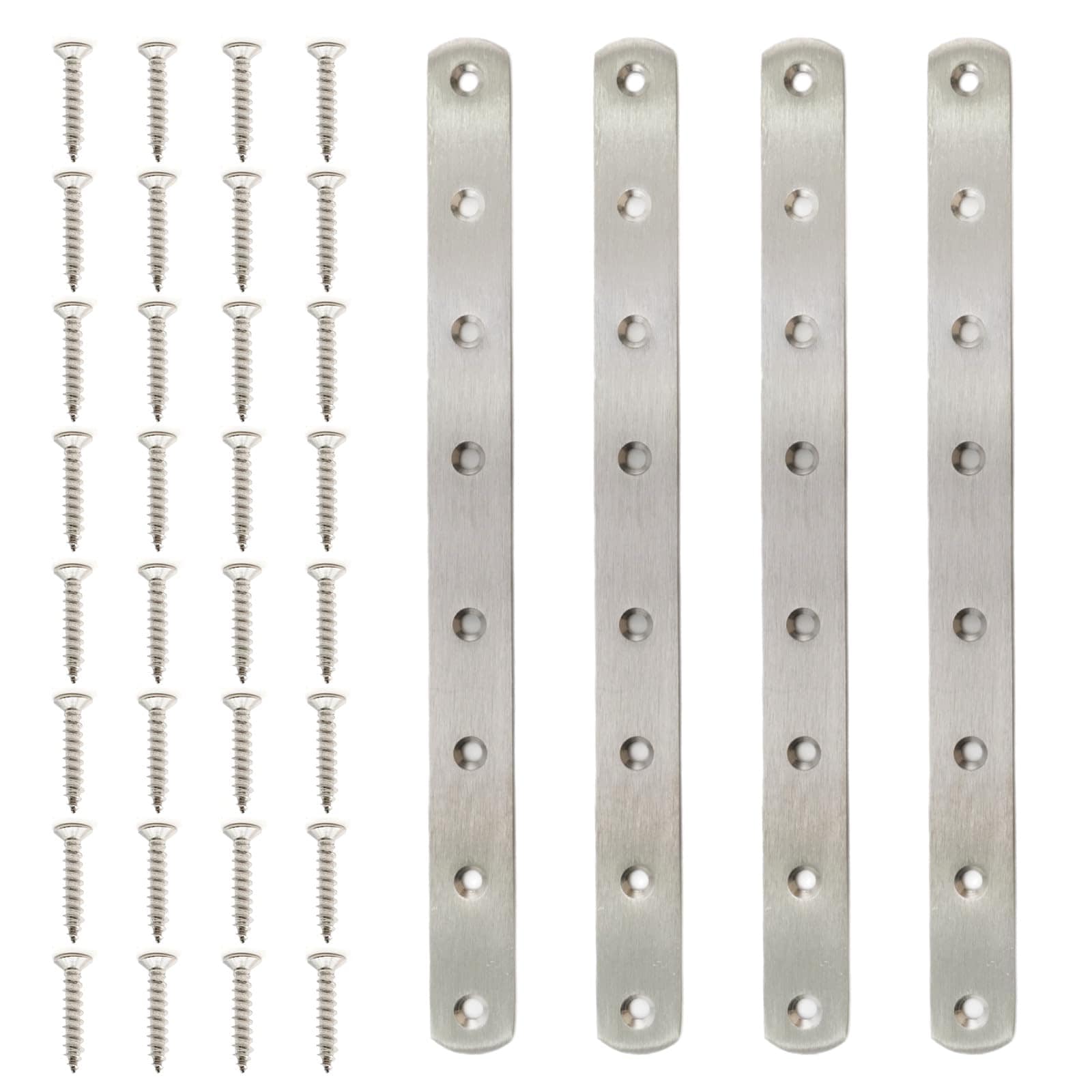Phyfalip  10inch Flat Mending Plate Stainless Steel Straight Brackets with 8 Screw Holes for Wood Brace Repair and Joining 4 Pack