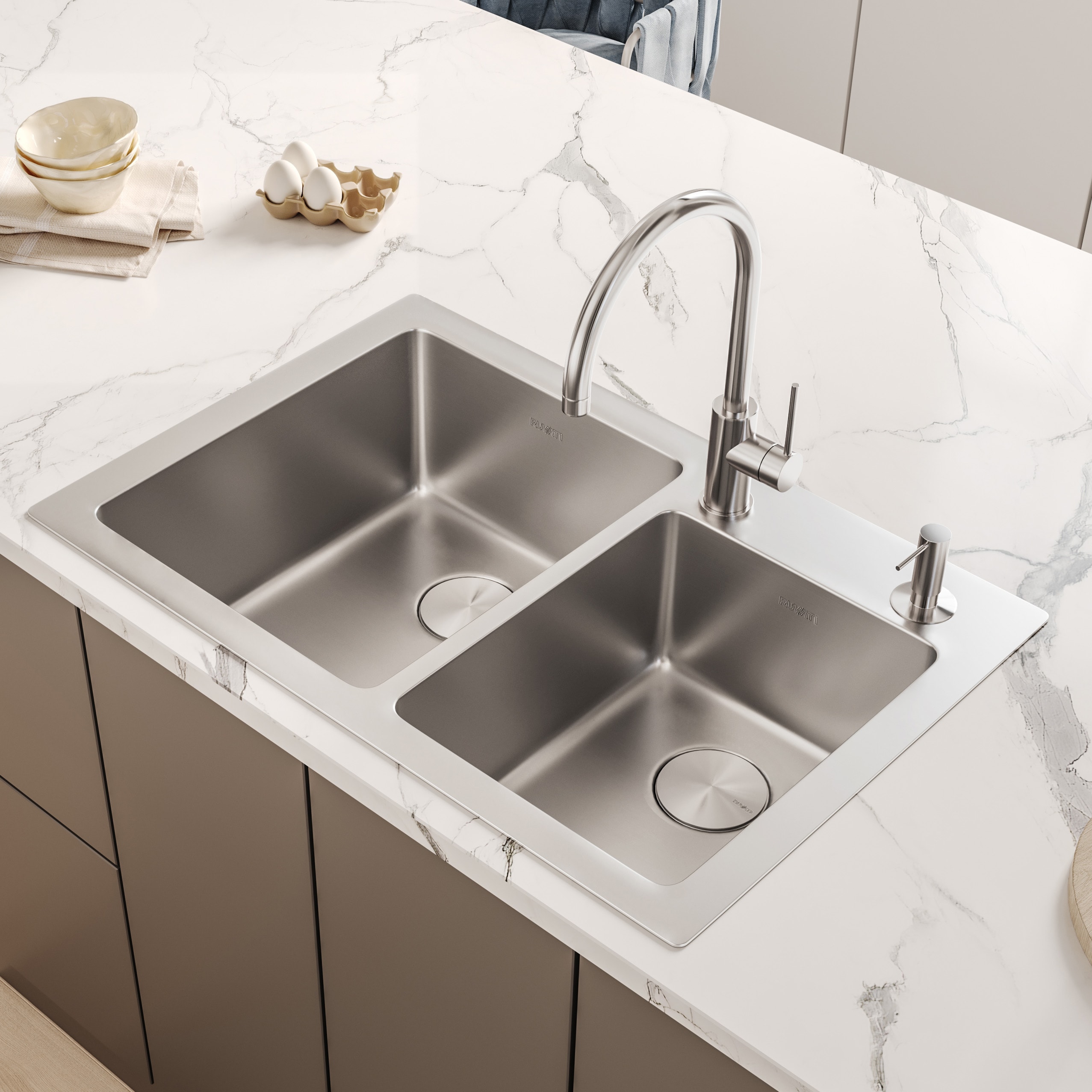 Ruvati 36" Stainless Steel Double Bowl Drop-In Kitchen Sink