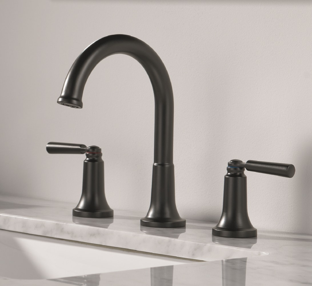 Delta 3535-BLMPU-DST Saylor Matte Black Widespread 2-handle WaterSense High-arc Residential Handle Bathroom Sink Faucet with Drain