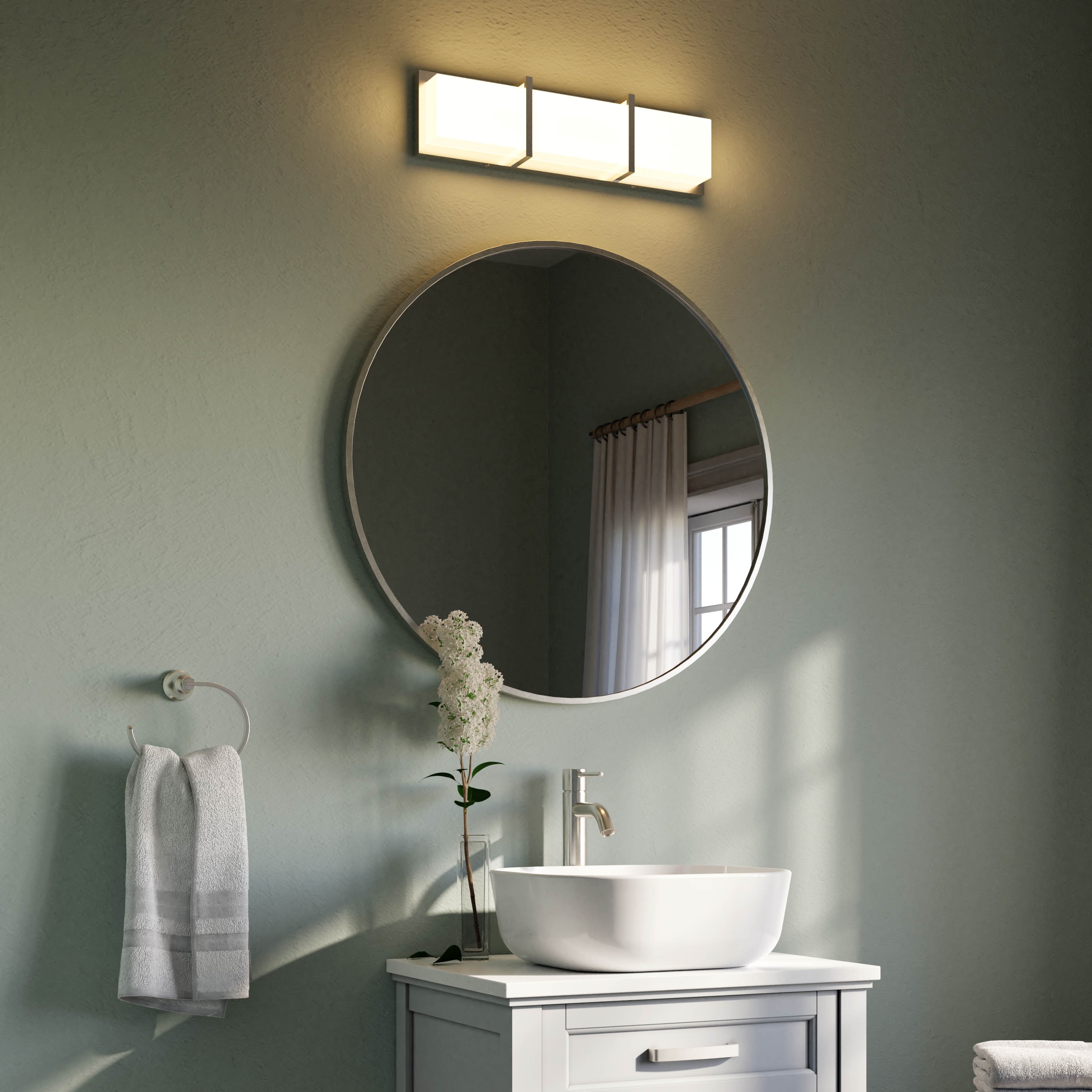 bathroom round mirror with light