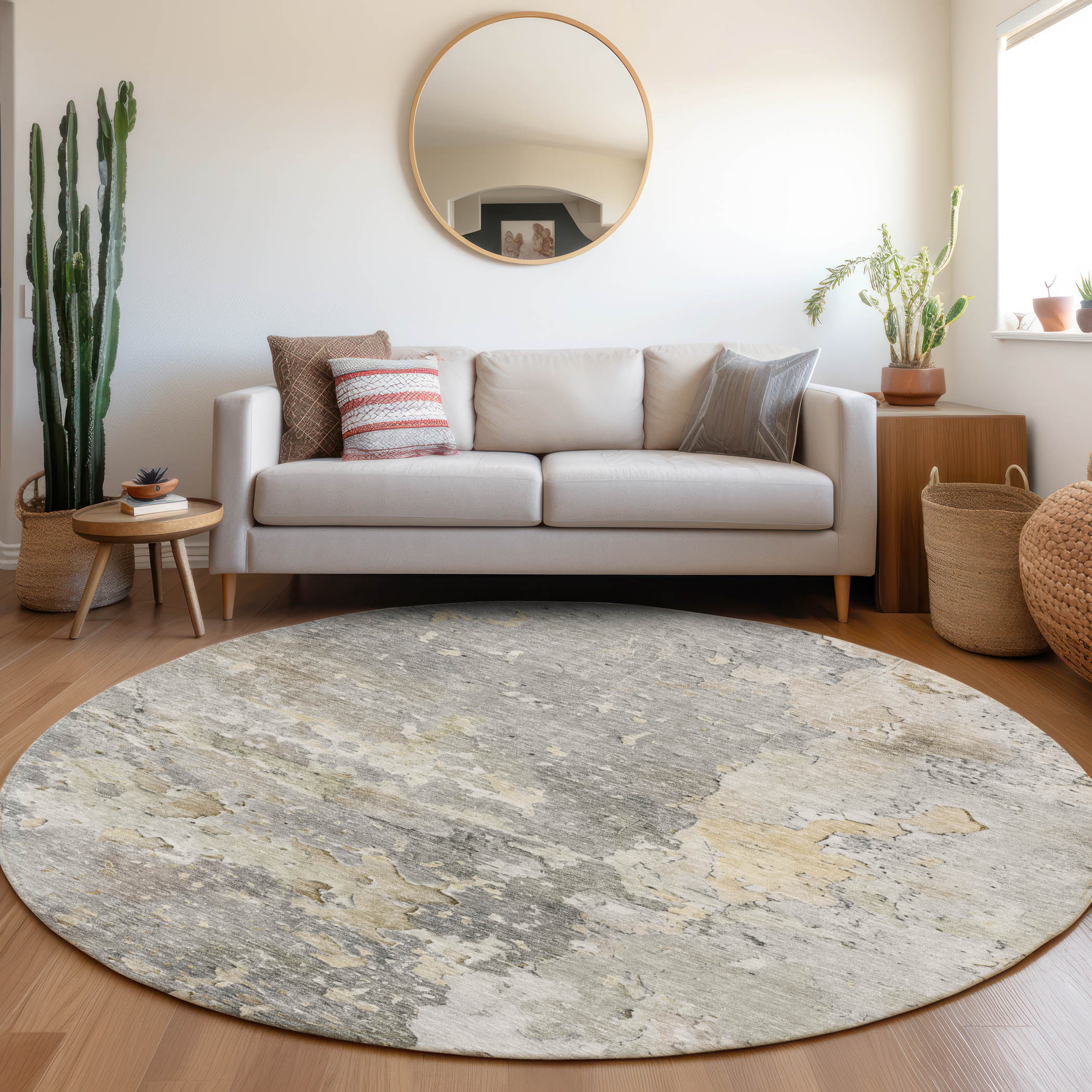 Addison Rugs ACN1234GY8RO Chantille ACN1234GY 8 x 8 (ft) Polyester Gray Round Indoor/Outdoor Geometric Machine washable Area rug