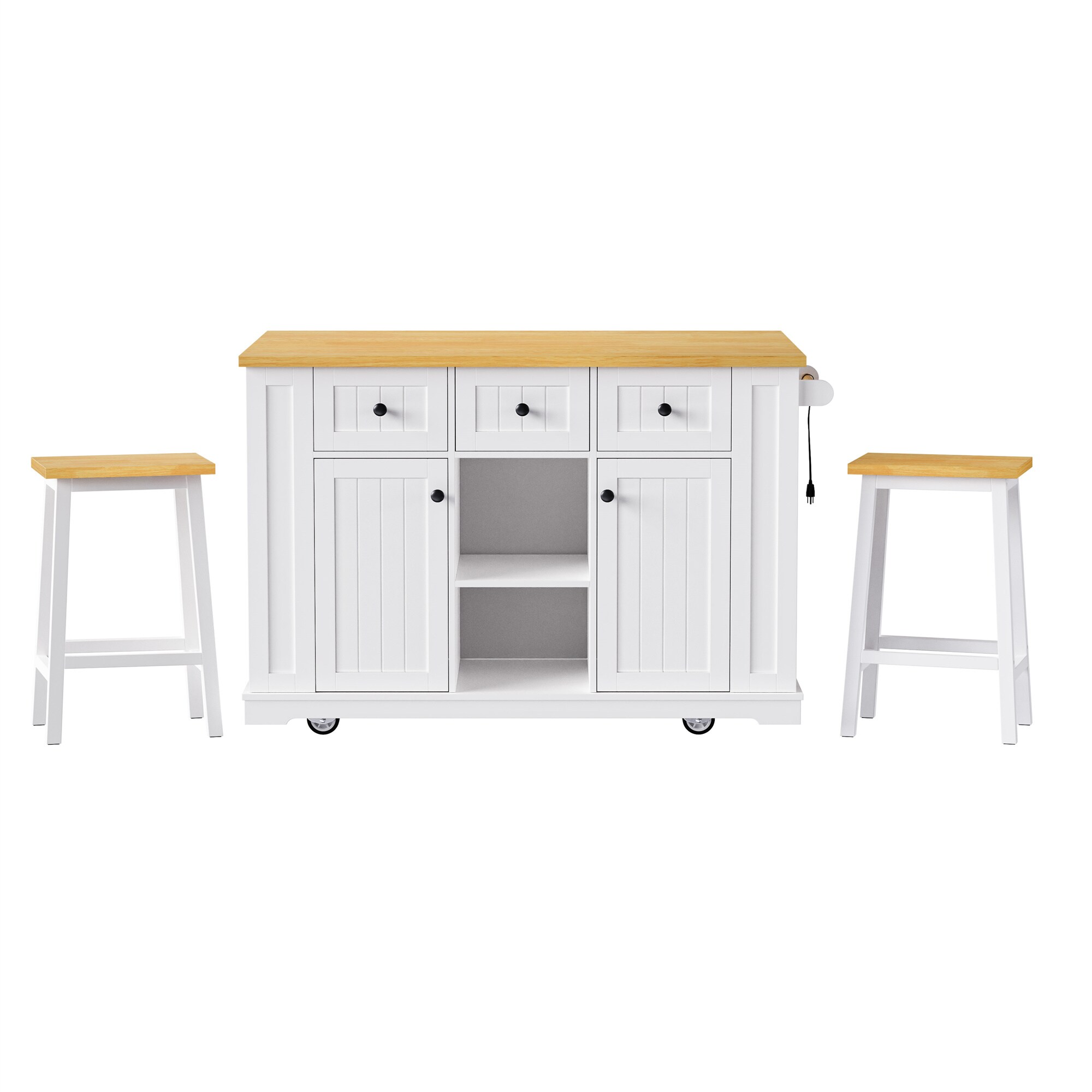 BABOOM BOM-W07251-OR White MDF Base with MDF Rolling Kitchen Island ( 29.5-in x 50-in x 36.4-in )