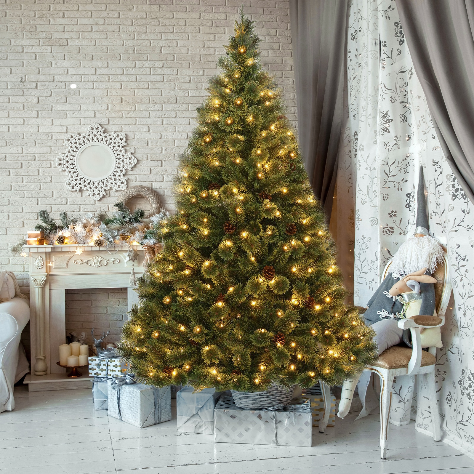 6ft Green Pine Pre-Lit Christmas Tree with Warm White LED Lights
