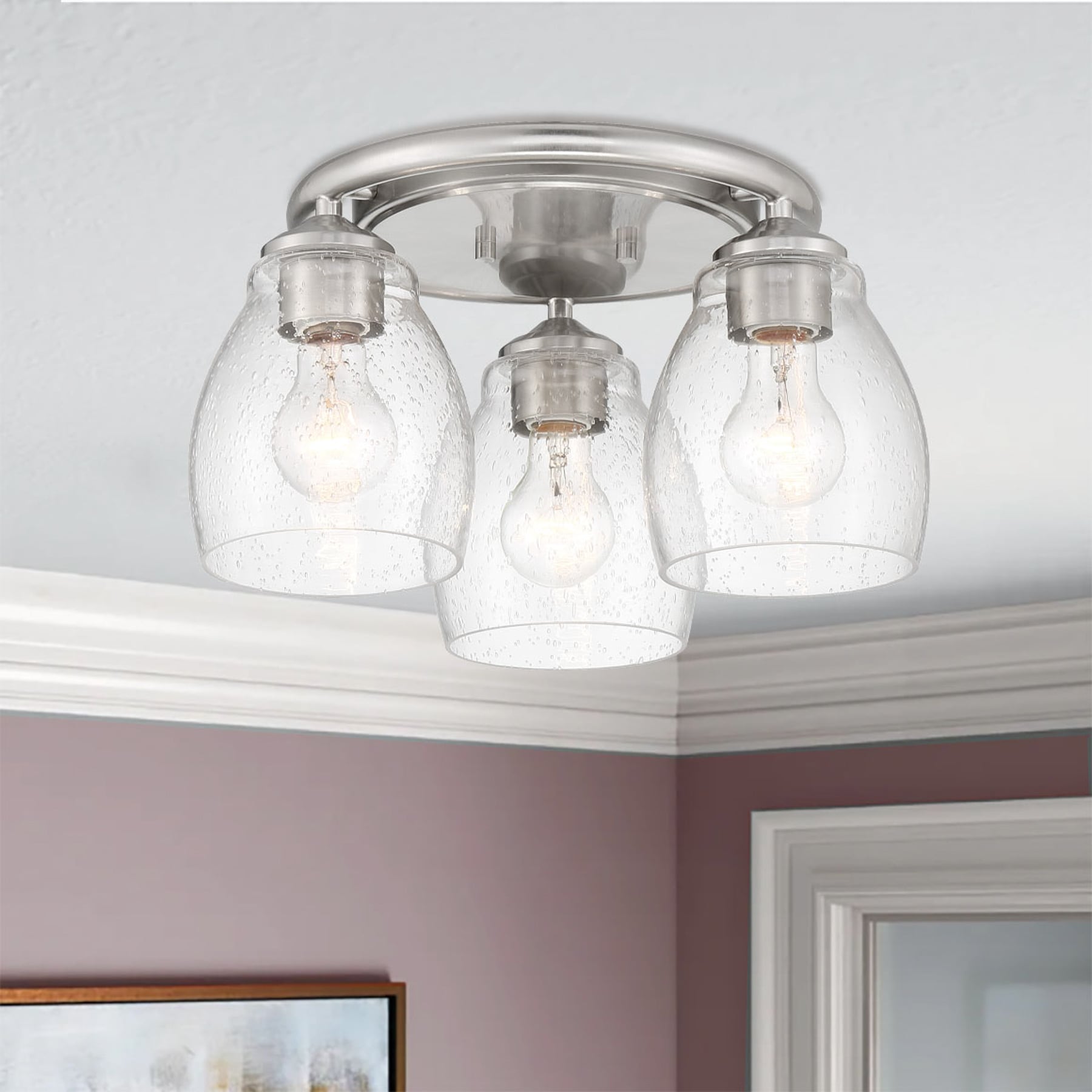 Minka Lavery 2438-84 Winsley 3 -Light 15-in Brushed Nickel Flush Mount Light