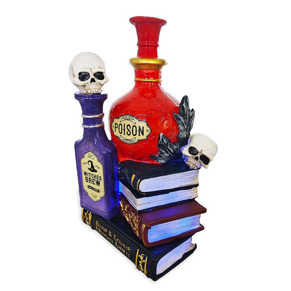OrnamentallyYou RSTATUE1032 Sorcerers Syrups Spooky Lighted Figurine 8-in Potions Poisons and Books Halloween Statue