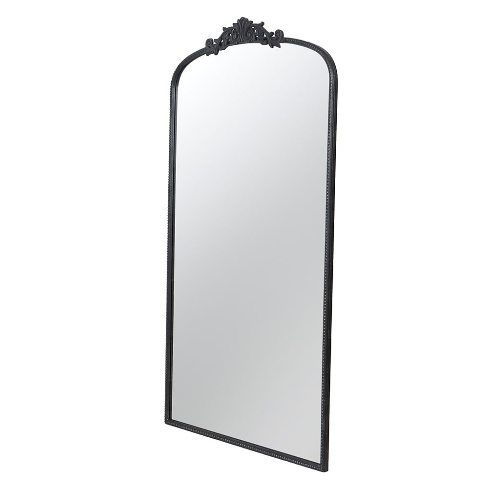 LIVACA 66 inch x 36 inch Black MDF and Glass Arched Full Length Mirror with Regal Crown Adornment