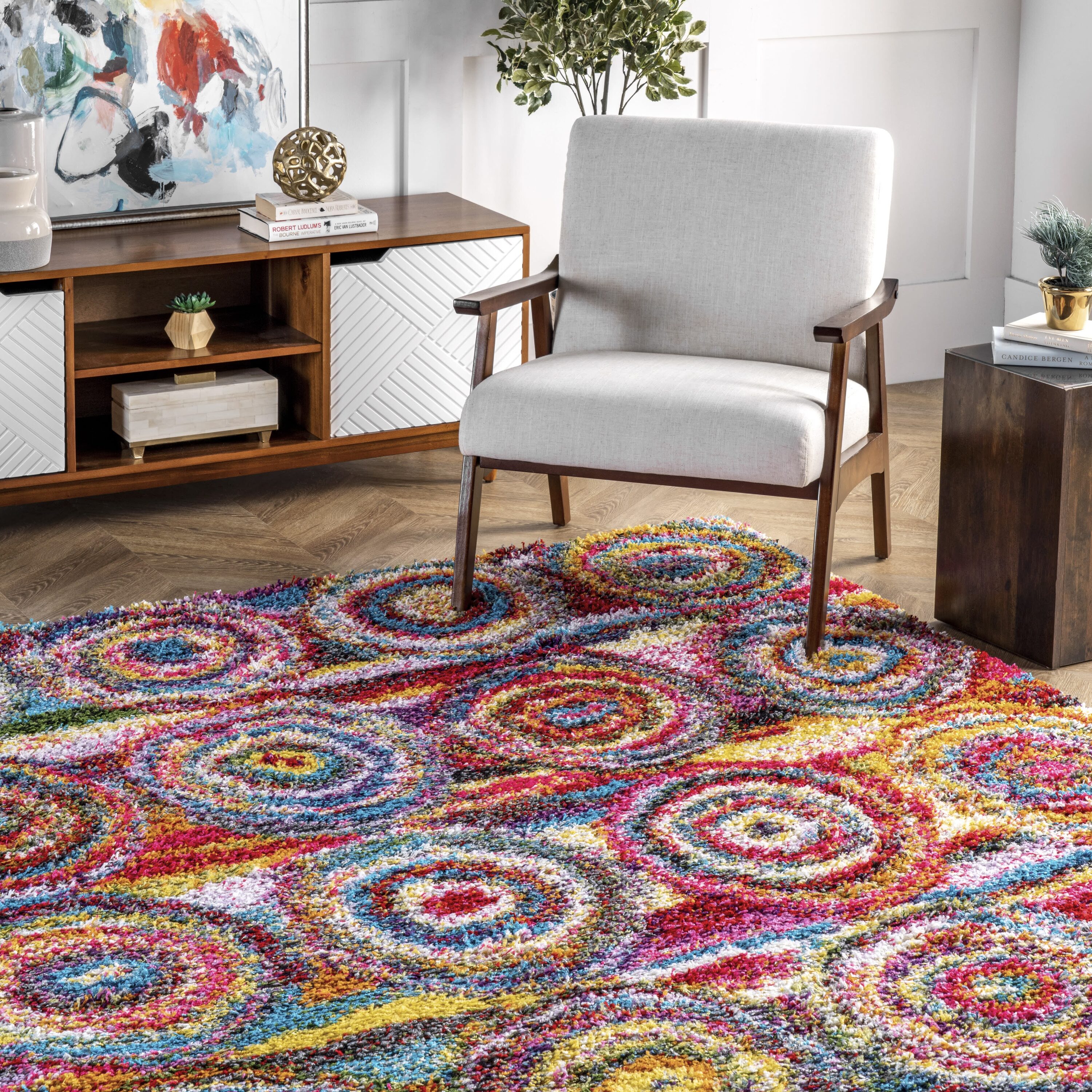Kindra Multicolor Abstract Circle Shag 4' x 6' Rug
