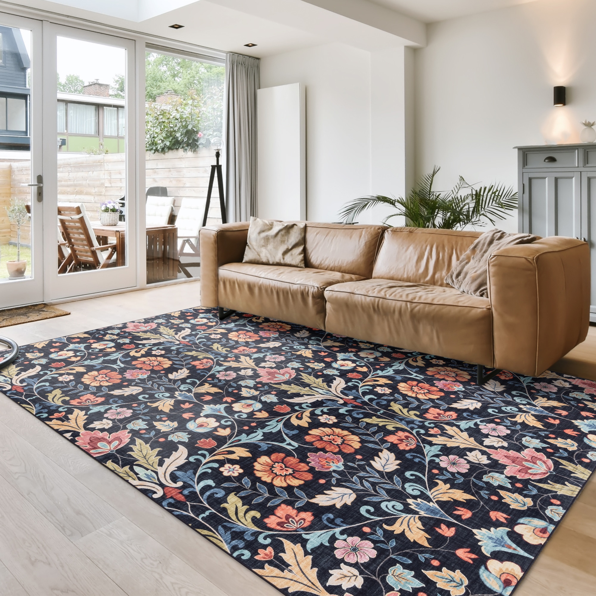 GERTMENIAN 24626 8 x 10 (ft) Polyester Black Rectangular Indoor Floral/Botanical Area rug