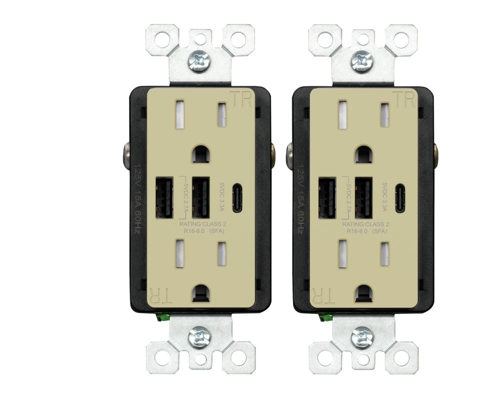 Utilitech R1815D60AAC-IV2 15 -Amp 125-volt Tamper Resistant Residential Decorator USB outlet Type A/C , Ivory 2 -Pack
