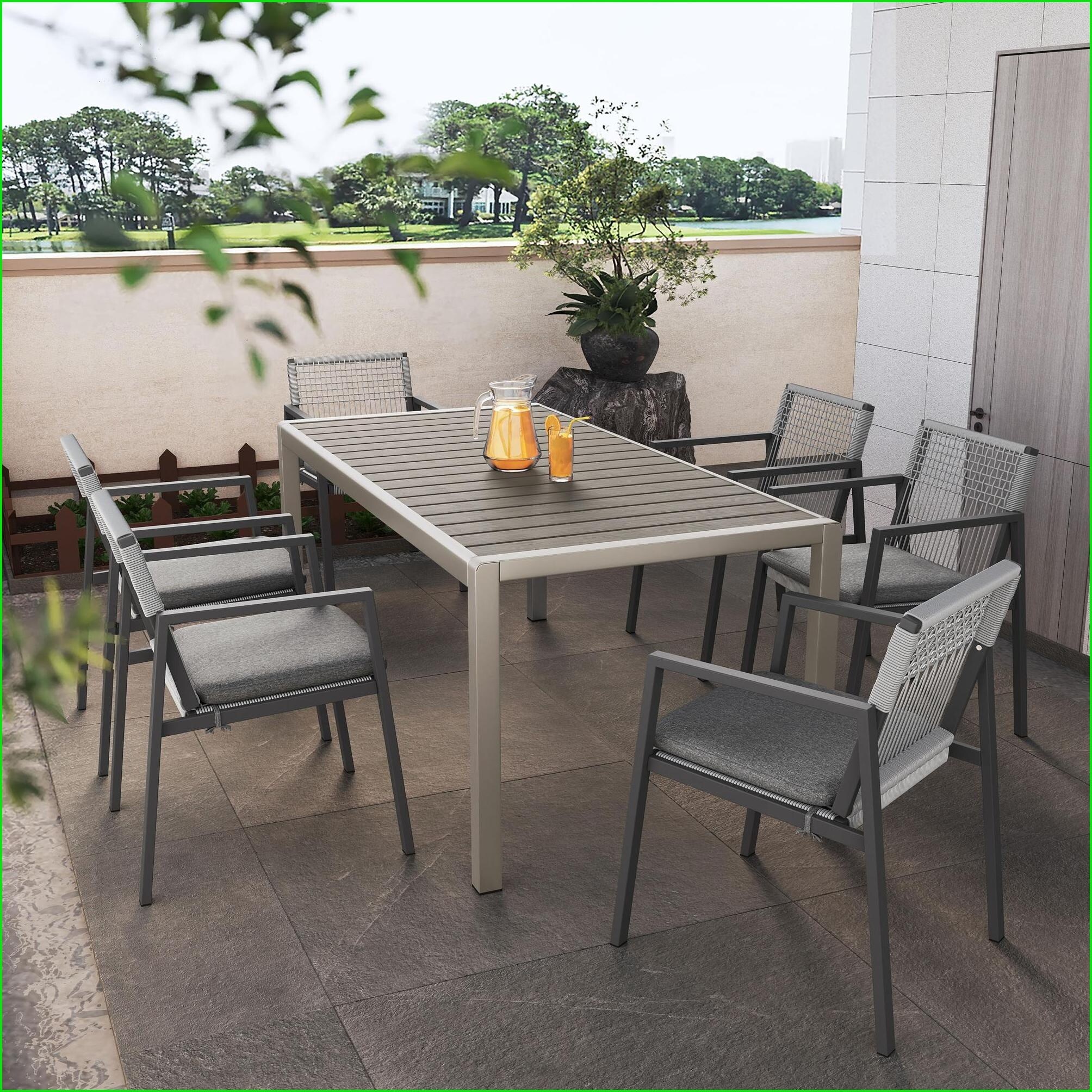 Watnature Patio Dining SetModern 7 Piece Aluminum with Faux Wood Table ...