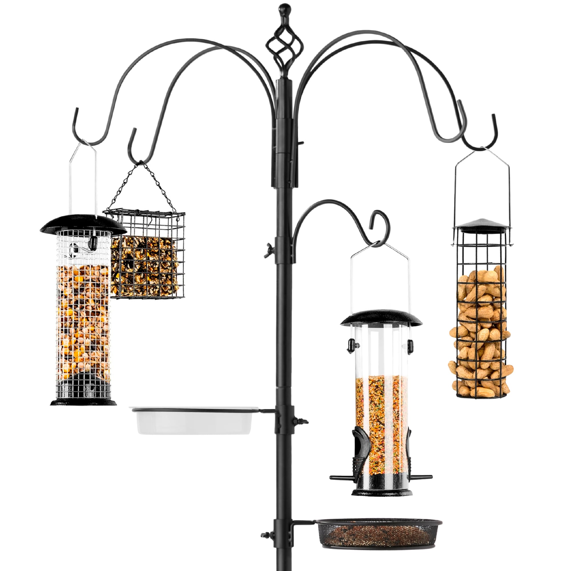 Best Choice Products -  89in 6-Hook Bird Feeding Station Steel Multi-Feeder Stand w/ 4 Feeders Tr...