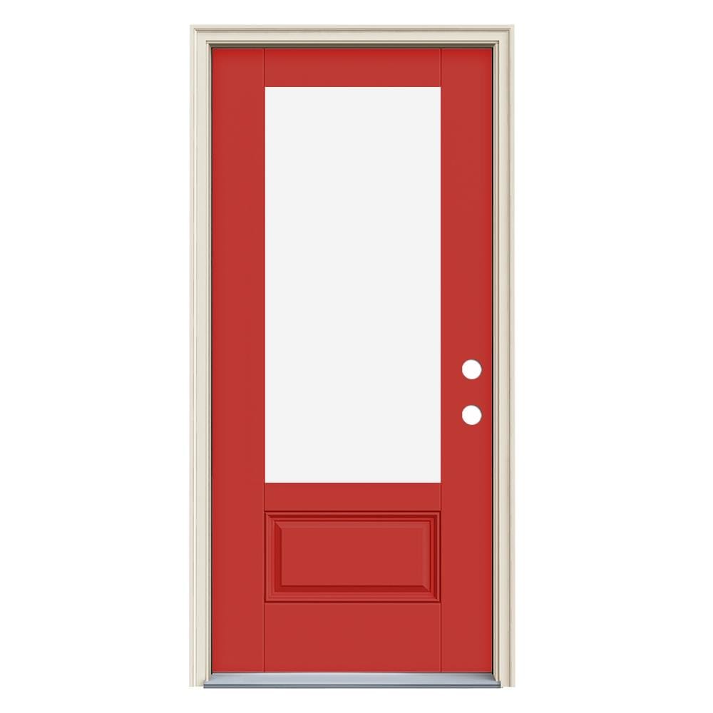JELD-WEN LOWOLJW230900024 36-in x 80-in x 4-9/16-in Fiberglass 3/4 Lite Left-Hand Inswing Persimmon Painted Prehung Front Door with Brickmould Insulating Core