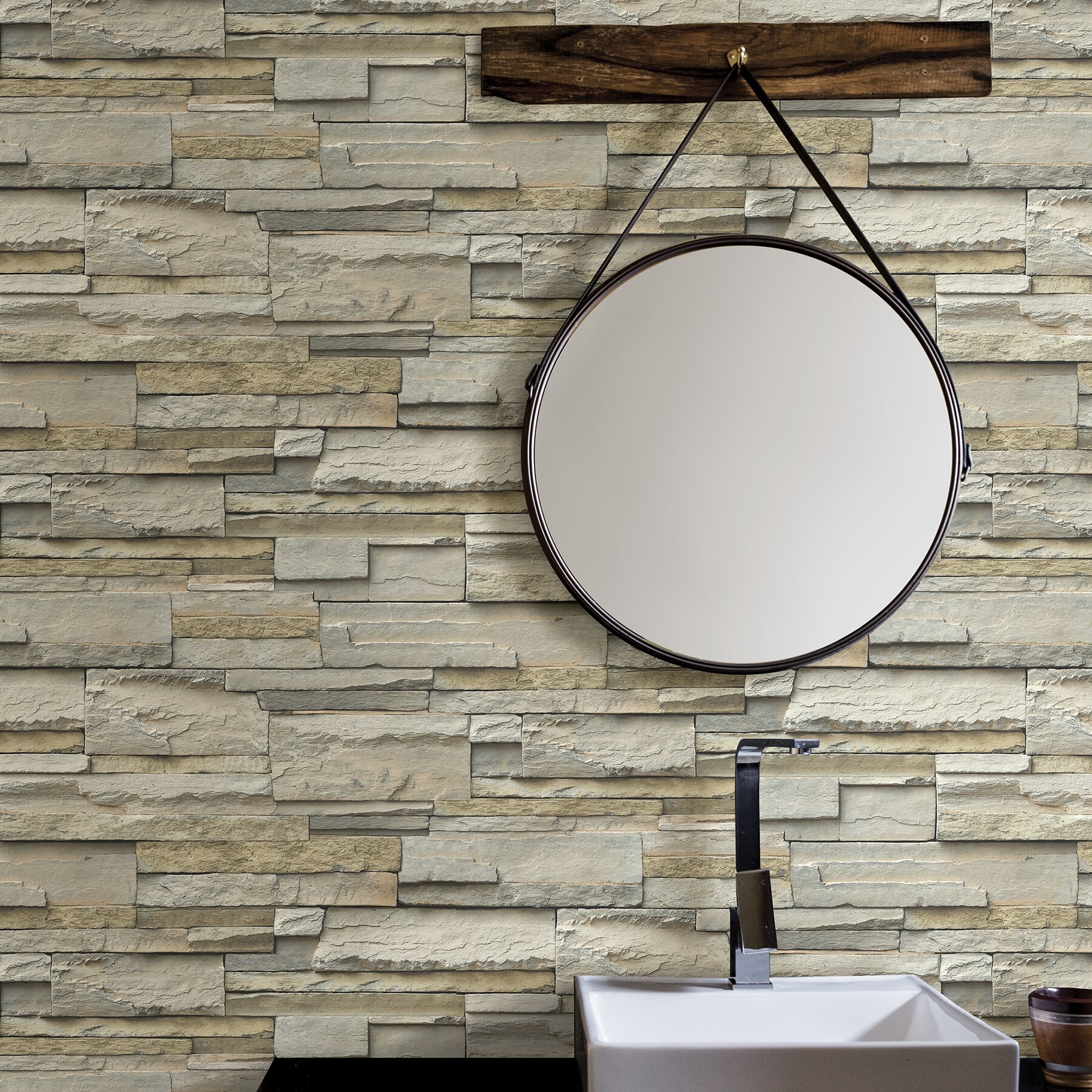 NuWallpaper Neutral Vinyl Stone 30.75 sq. ft. Peel and Stick Wallpaper Self-Adhesive 