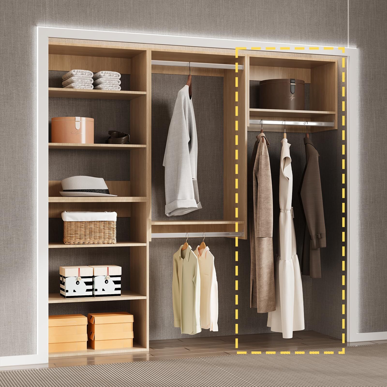 LOVMOR 25.5 inch W Brown Walk ln Tower Unit Wall mounted 1 Shelf Wood Closet System #SF-L-1YMGM25.5