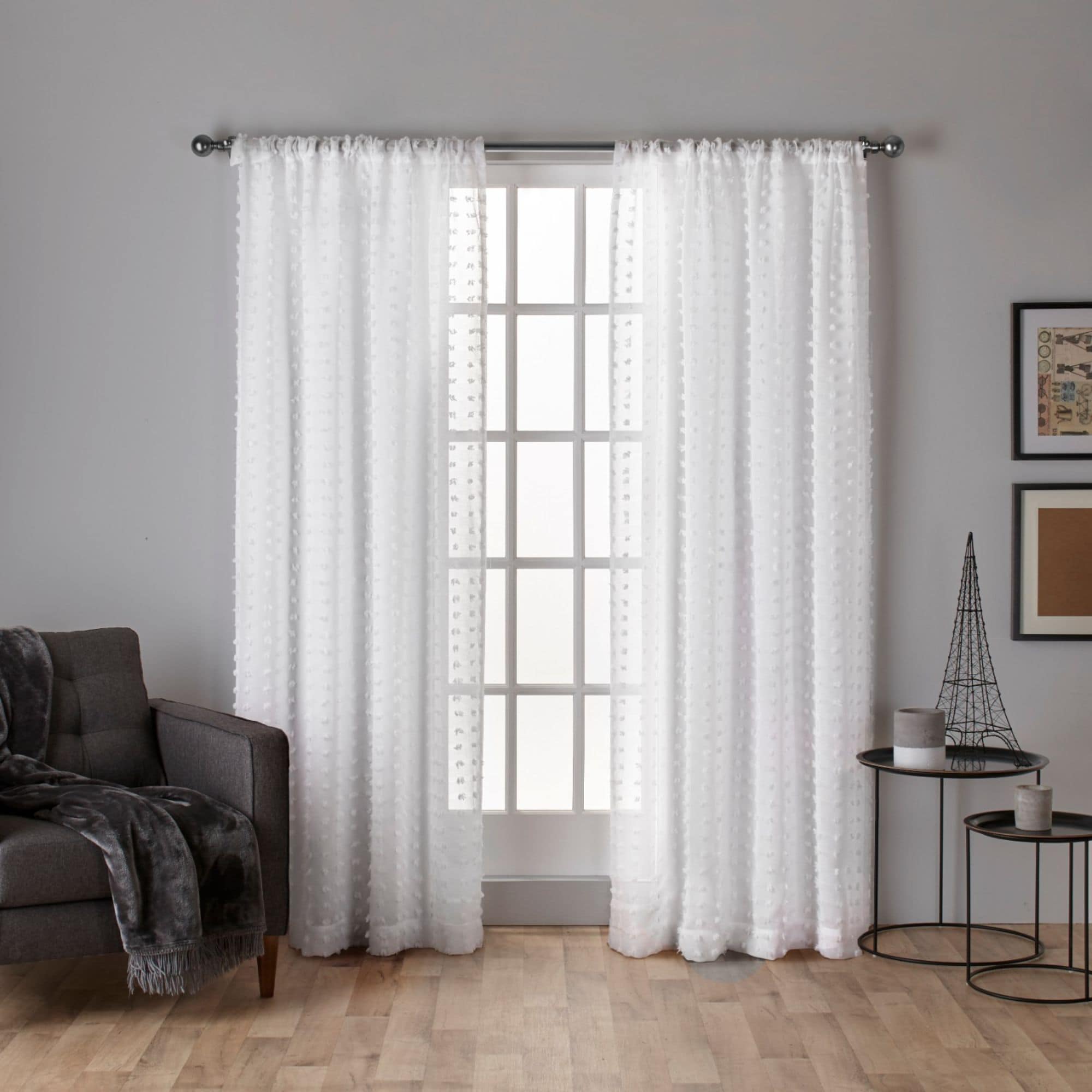 Exclusive Home EH8156-01 2-96R 96-Inches Winter White Sheer Rod pocket Curtain panel pair