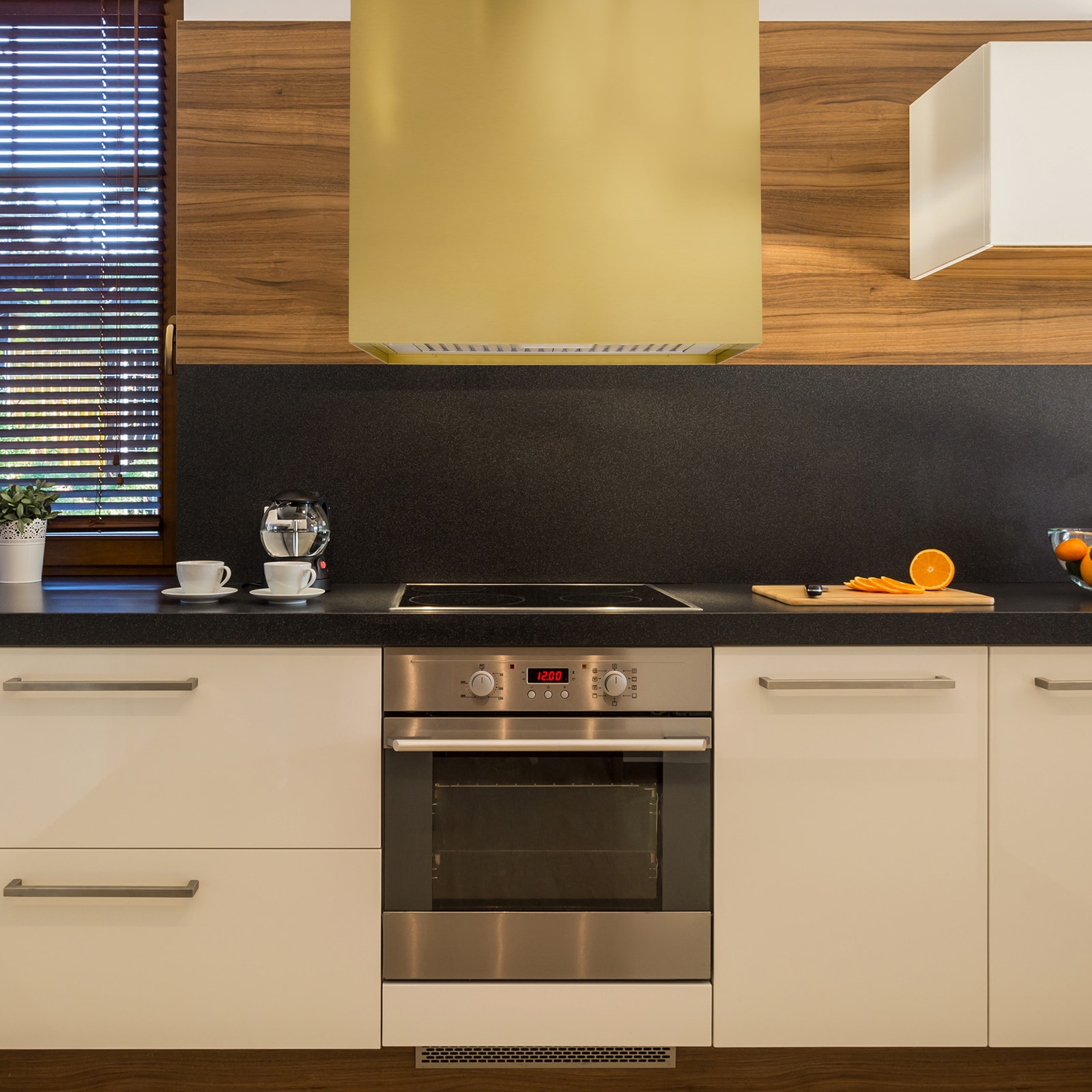 Matte Gold Stainless Steel Wall Mounted Range Hood with Charcoal Filter