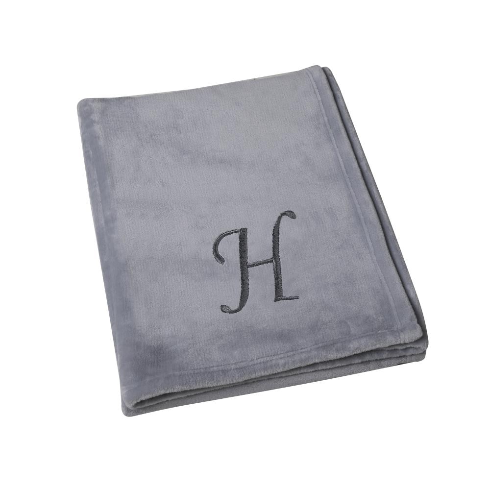 Swift Home SHTH1-003-H Super soft monogram embroidered throw Grey-H 50-in x 60-in Polyester Throw