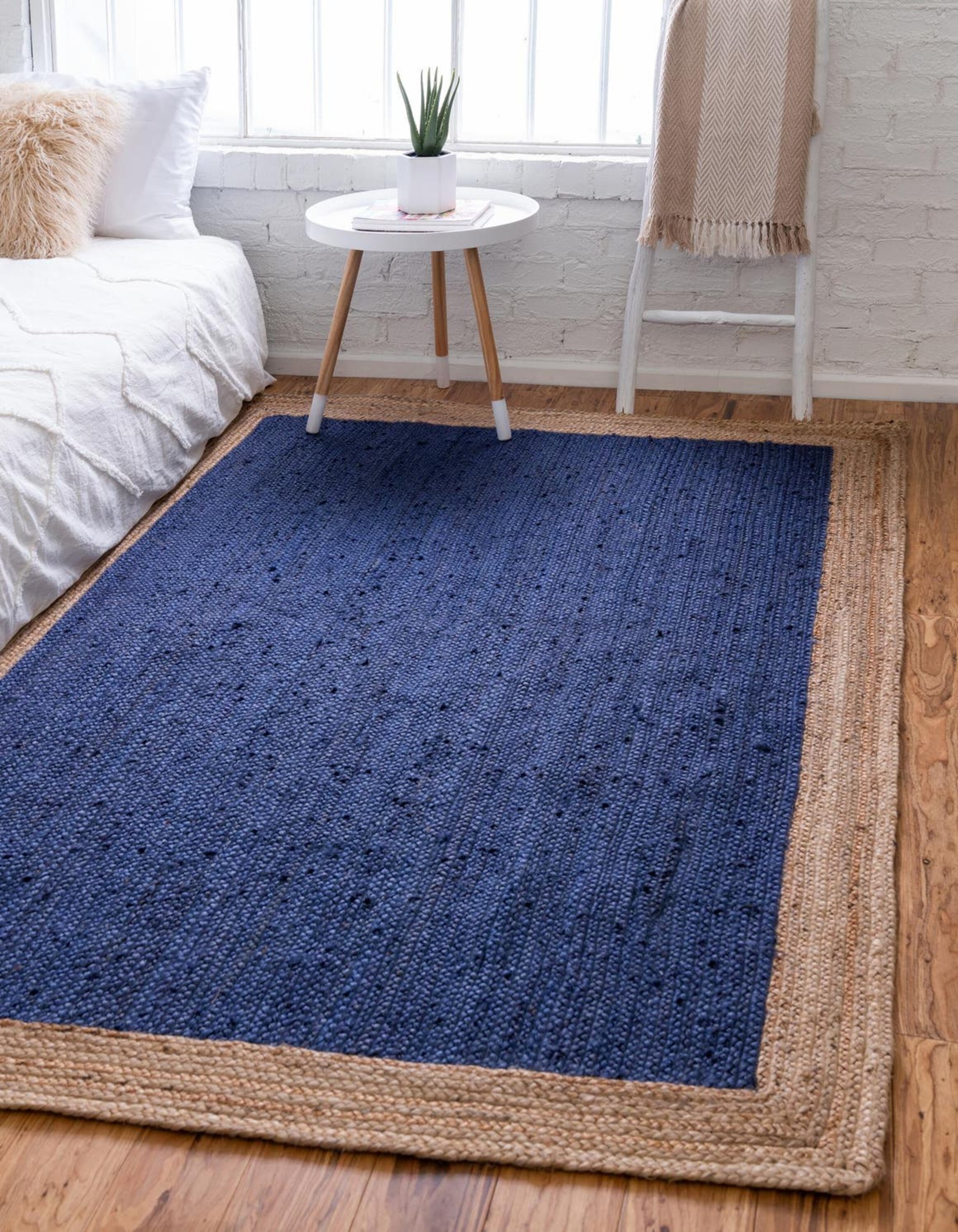 Unique Loom 3138929 Braided Jute 8 x 10 (ft) Braided Jute Navy Blue Rectangular Indoor Border Area rug