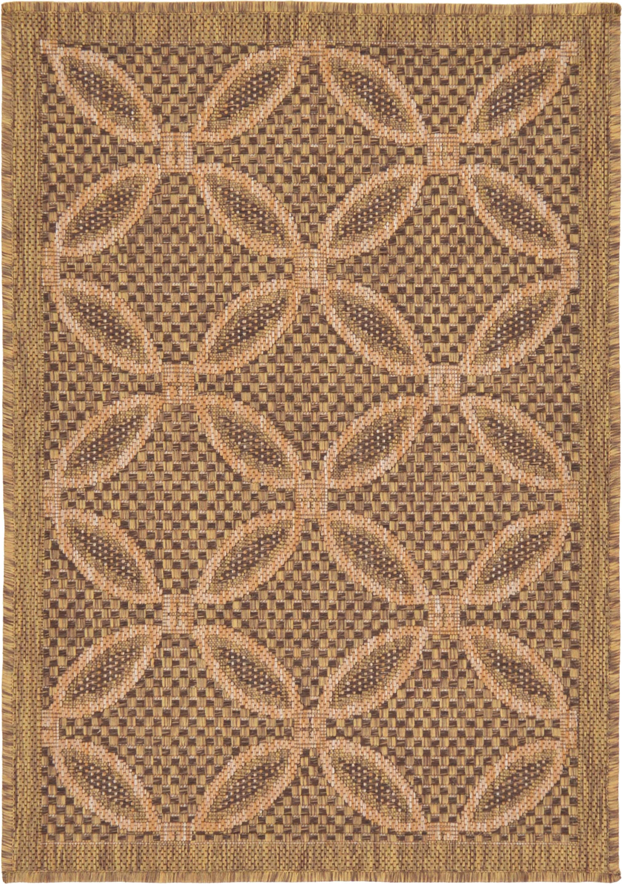 Unique Loom 3127214 Spiral Outdoor 2 x 3 (ft) Loomed Polypropylene Light Brown/Brown Rectangular Indoor/Outdoor Geometric French Country Area rug