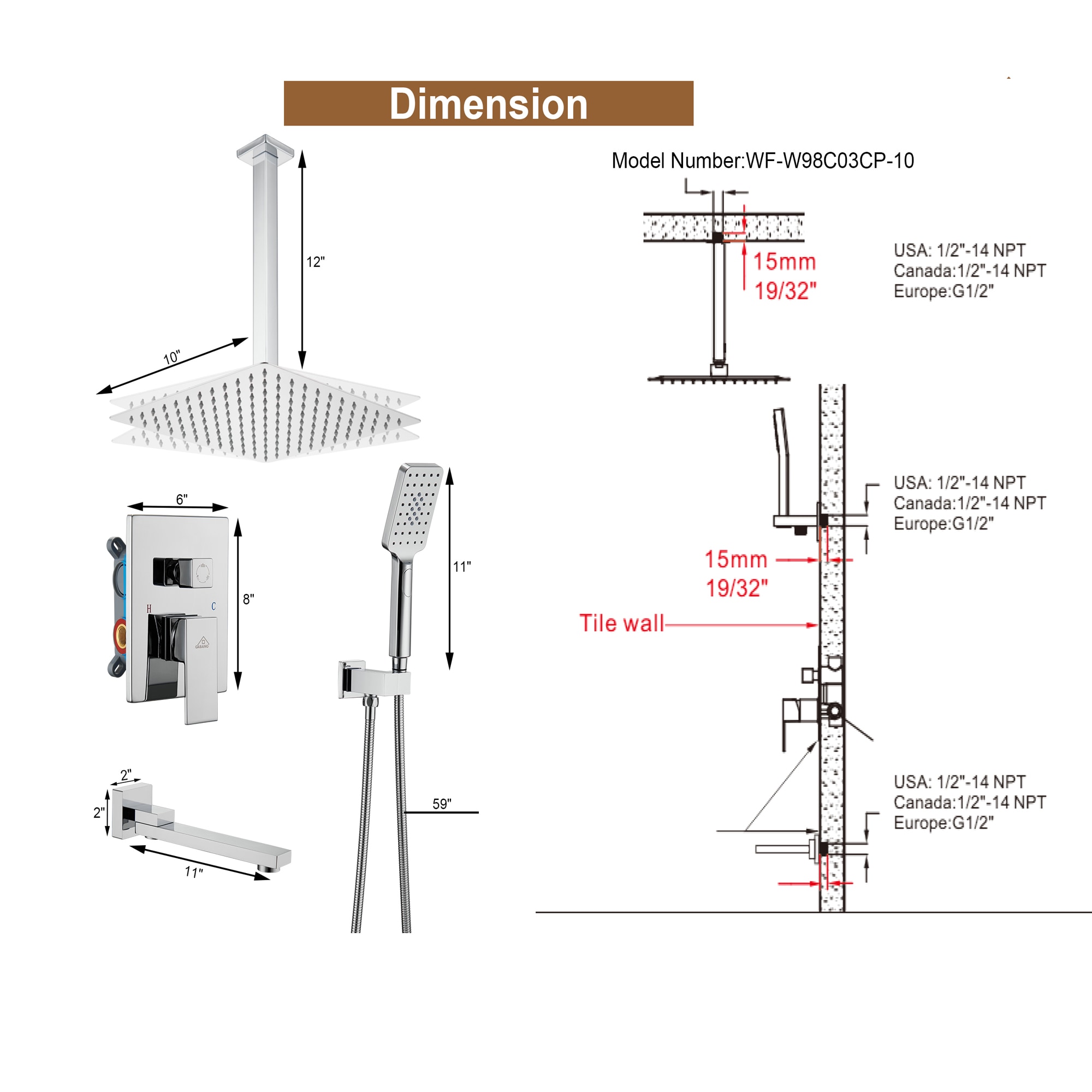 Clihome CL-013MB-SL Showerhead-Bar-Panels - View #2