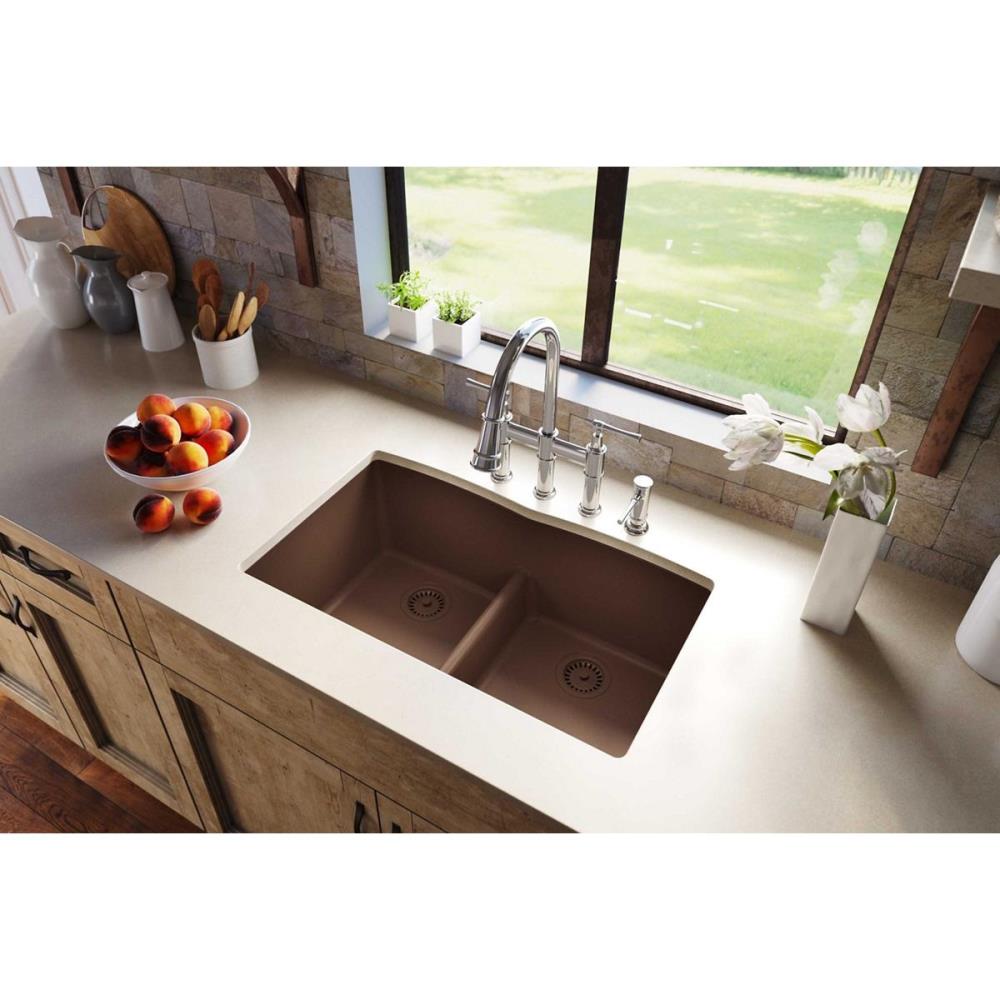 Quartz Classic Undermount 33-in x 18.46-in Greige Quartz Single Bowl Kitchen Sink in Gray | - Elkay ELGRU13322GR0