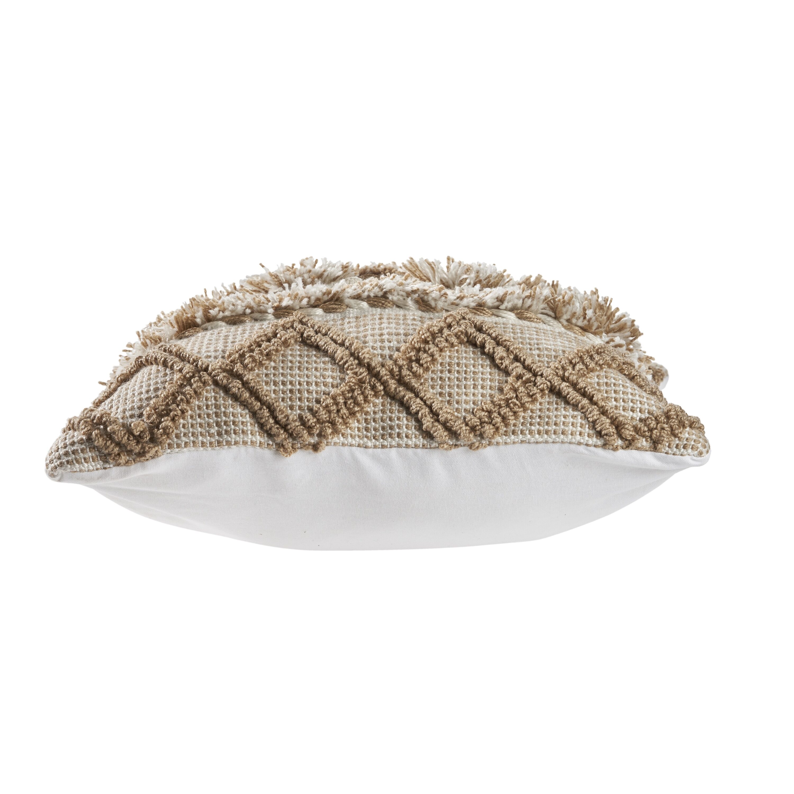 Neutral Beige and Cream Pom Pom Geometric Square Pillow