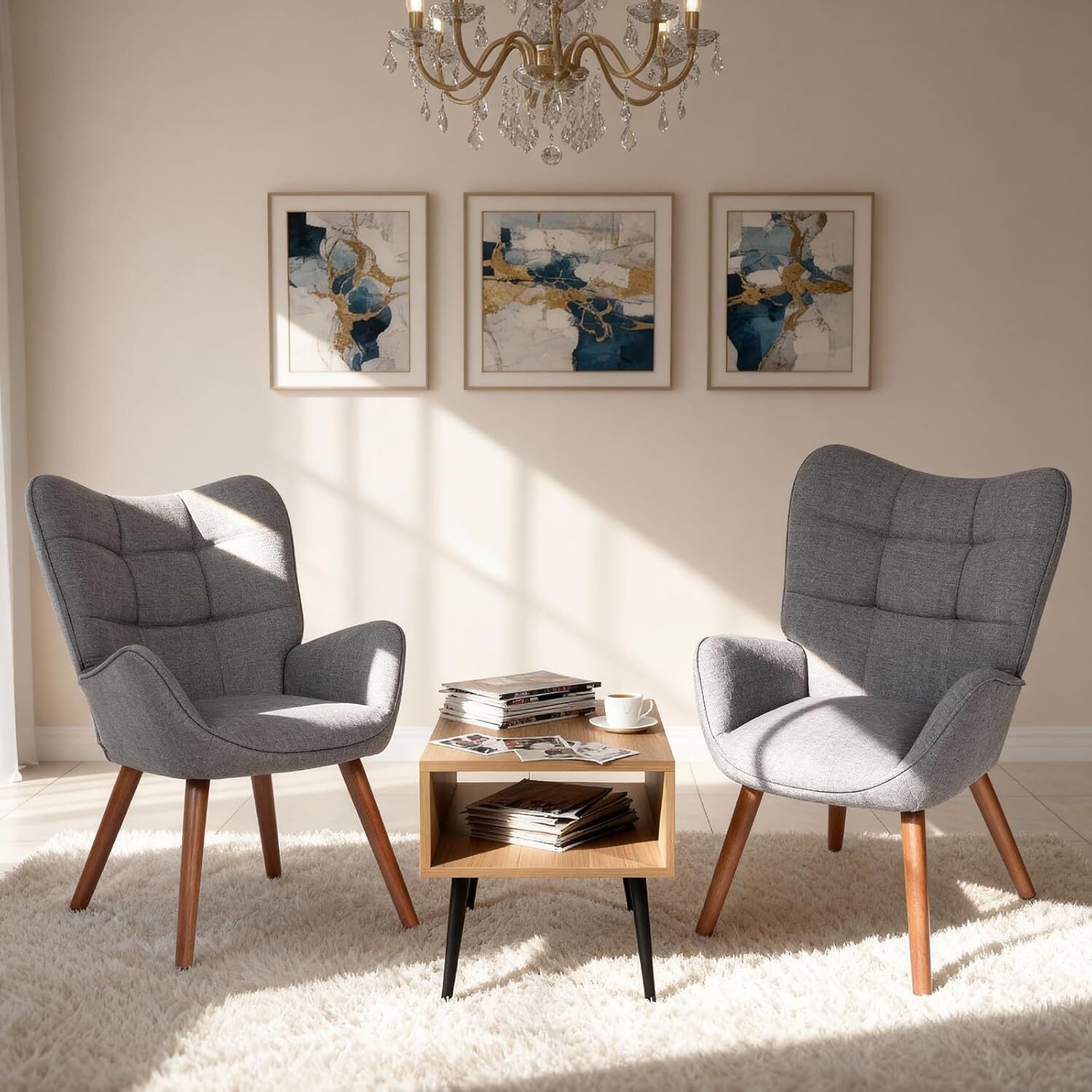 Garvee 24-in Dark Gray Faux Leather Dining Chair - Mid Century Modern Accent Chair Dining Chairs with Padded Seat and Wood Legs for Bedroom Office Dining Room Kitchen Living Room Restaurant