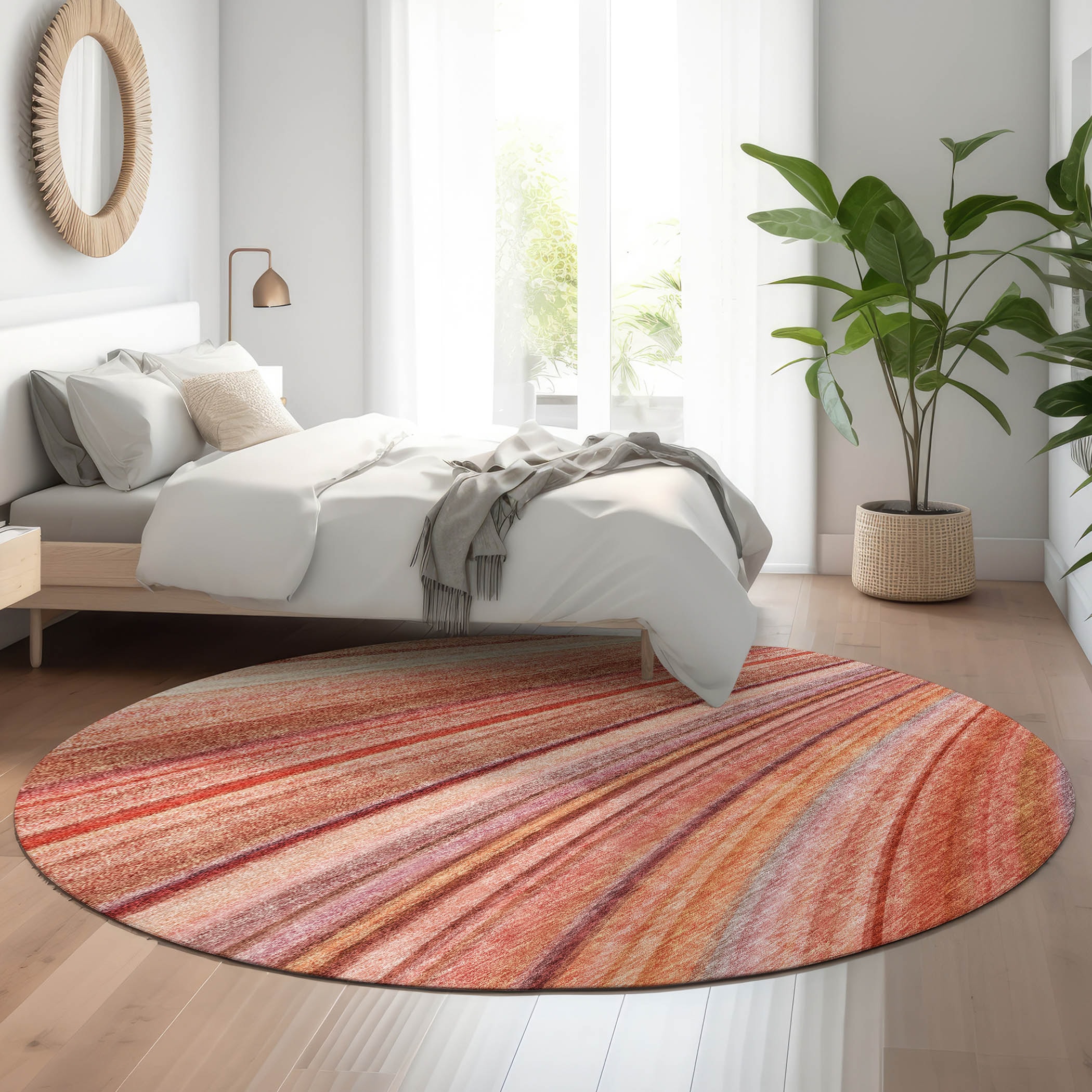 Addison Rugs AMF585TR8RO Mayfield AMF585TR 8 x 8 (ft) Loomed Polyester Terracotta Round Indoor Geometric Machine washable Area rug