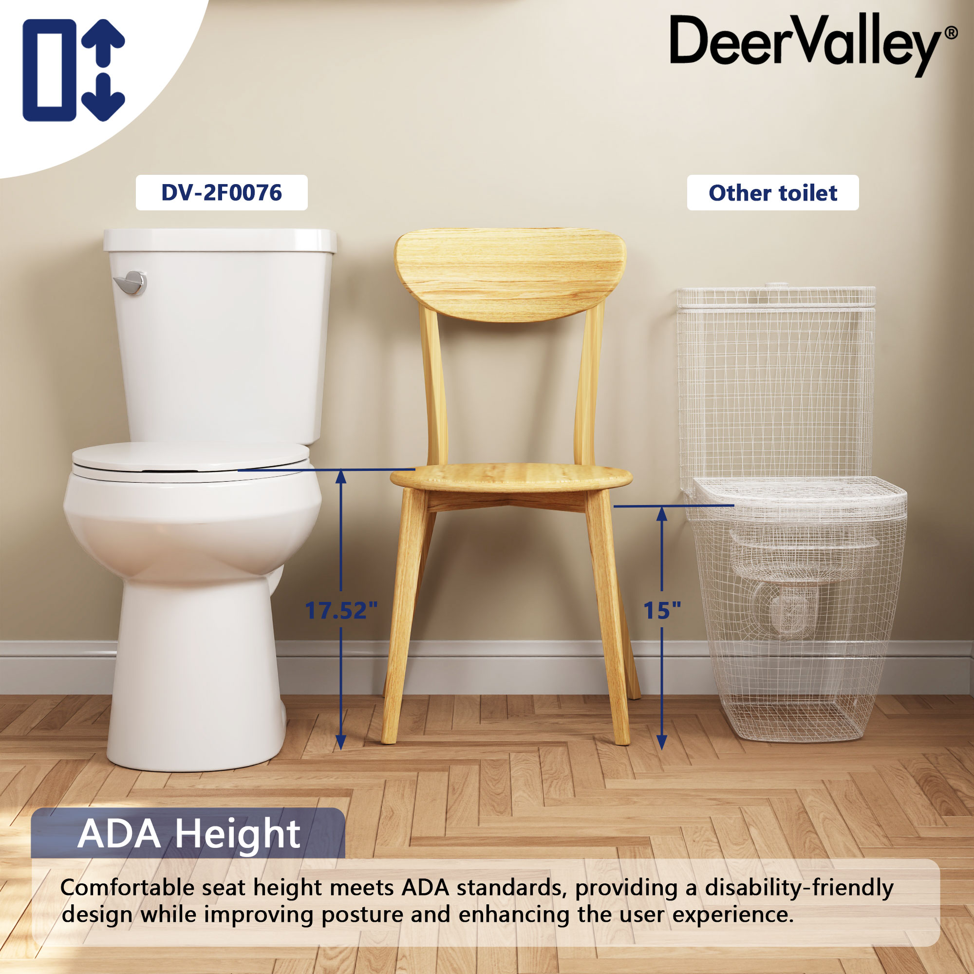 DeerValley White Elongated Chair Height Soft Close 2-piece