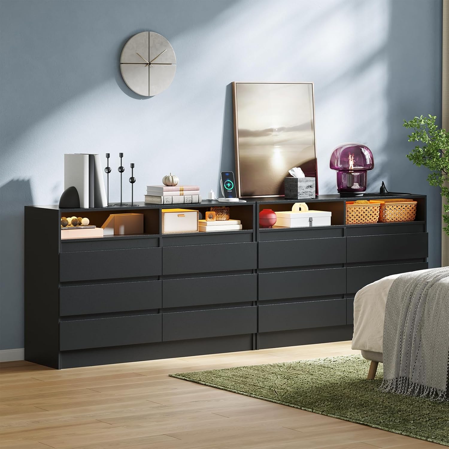 GAOMON Black 6 drawer dresser with gold tone metal handles modern large wood chest for bedroom living room hallway entryway. in the Nightstands department at