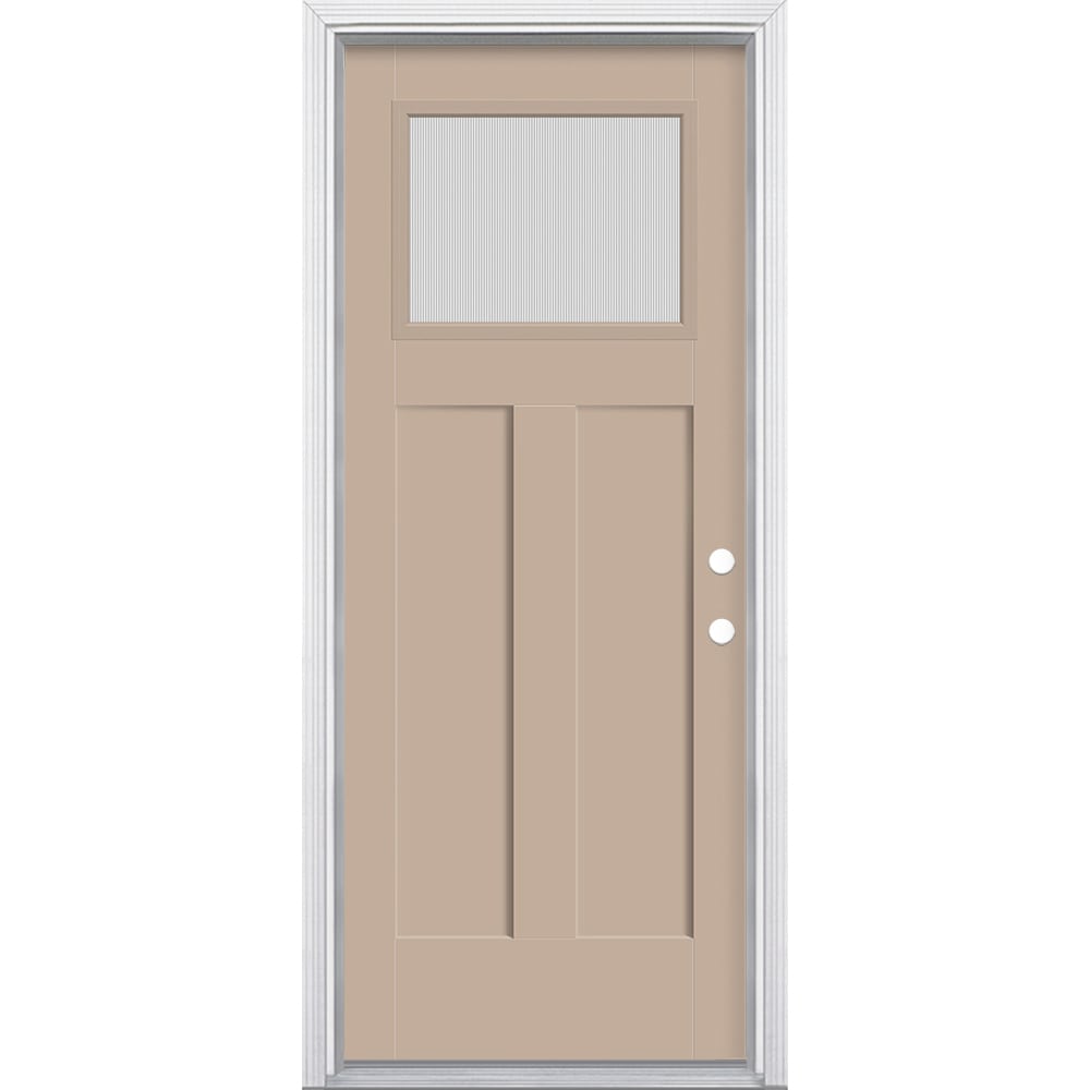 Masonite 629633 32-in x 80-in x 4-9/16-in Fiberglass Craftsman Left-hand inswing Sandy Shore Painted Prehung Front Door with Brickmould Insulating core