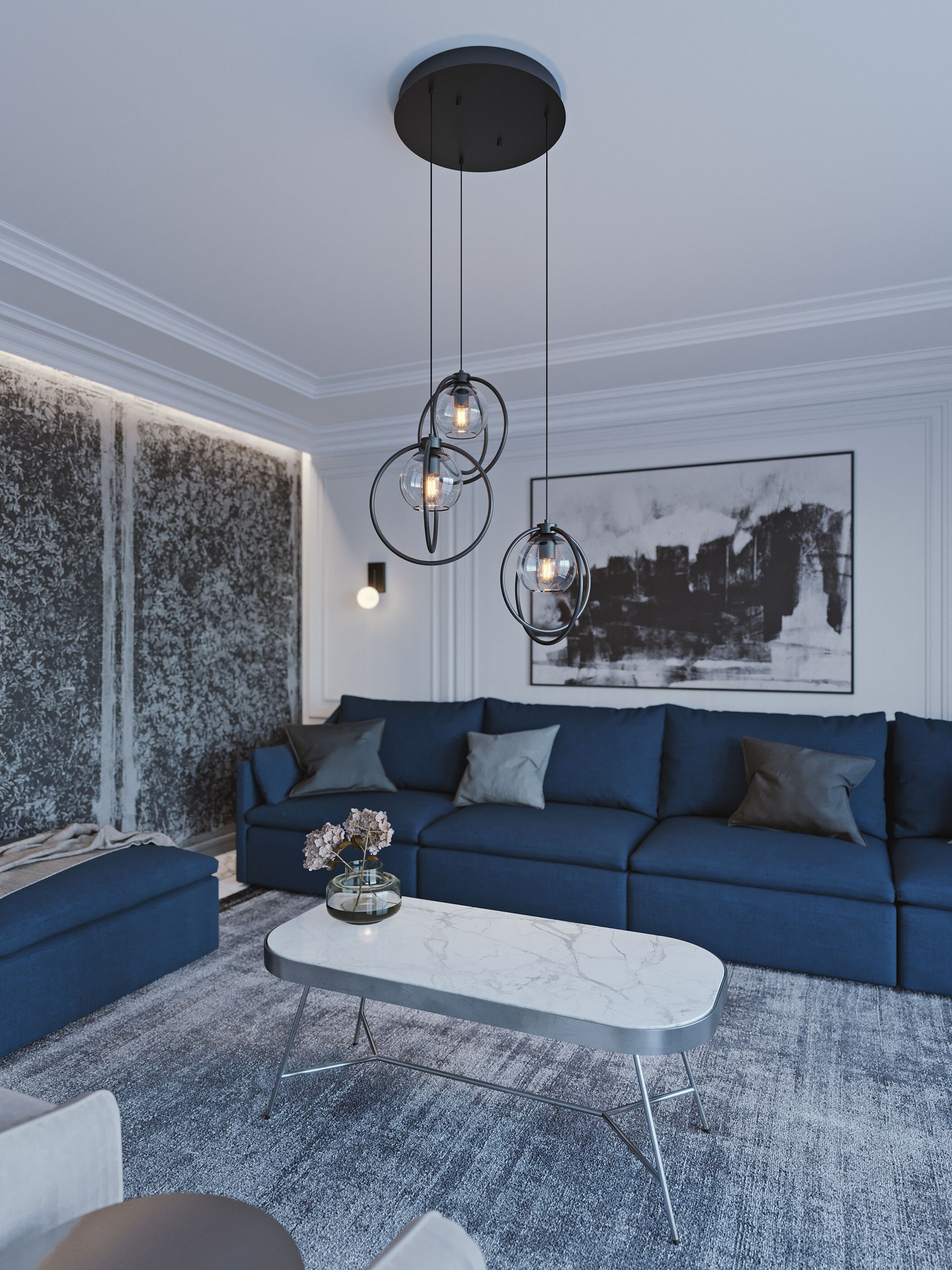 Jamie Modern Globe 3-Light Pendant in Satin Nickel and Black