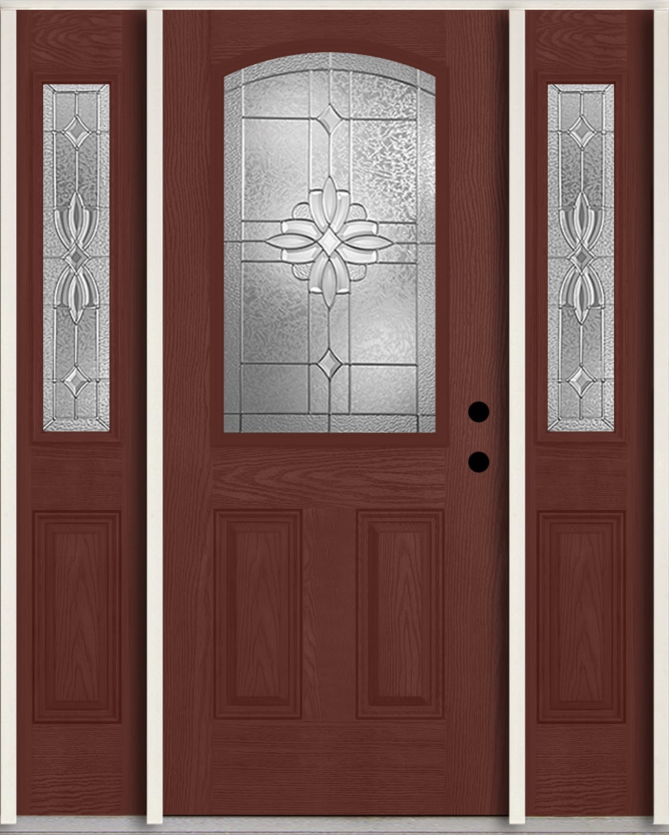 RELIABILT LO964334 Laurel 60-in x 80-in x 4-5/8-in Fiberglass Half lite Left-hand inswing Wineberry Stain Stained Prehung Front Door with Sidelights Insulating core