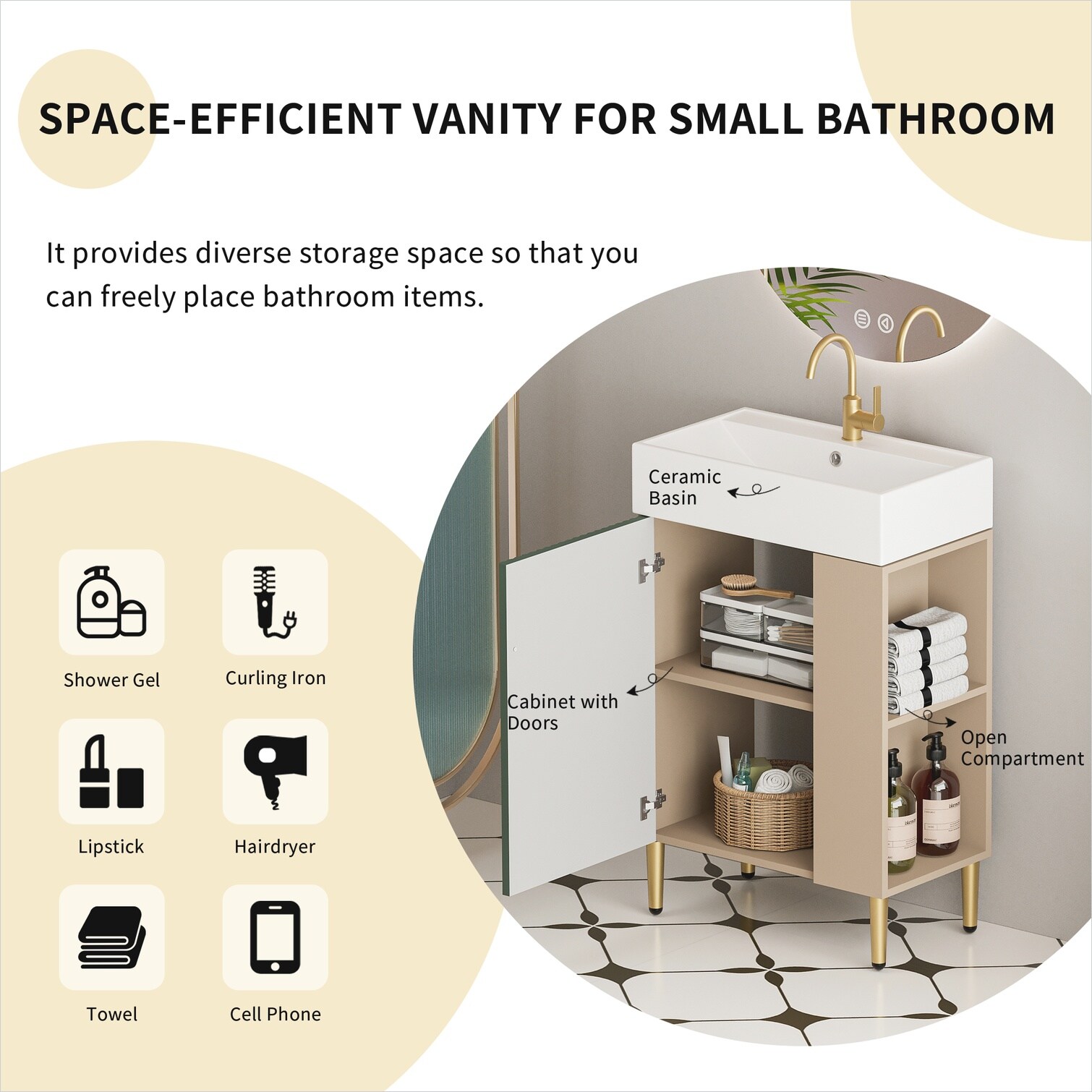 Naturefalls 21.6-inch bathroom vanity with ceramic sink rich green wood ...