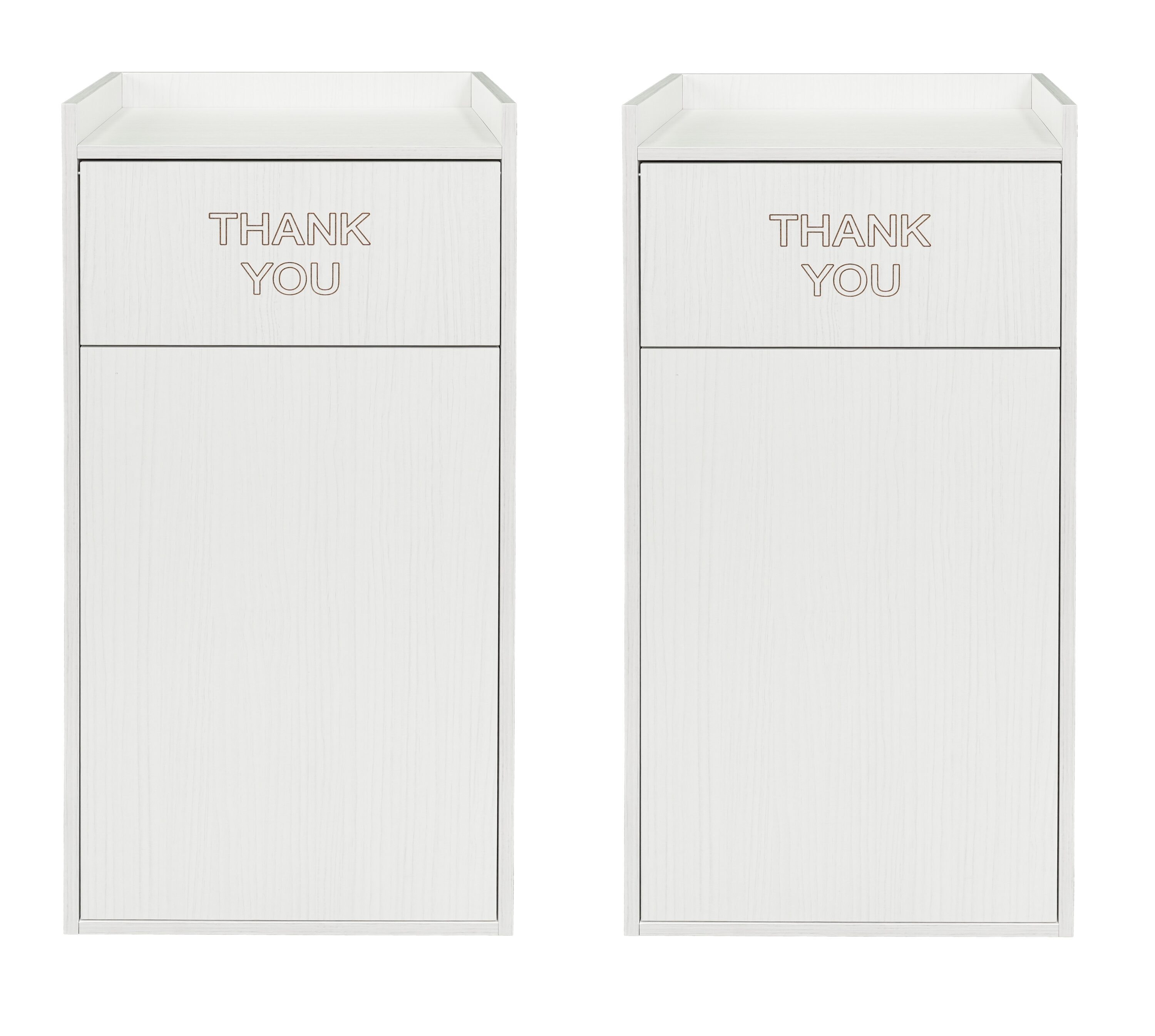 Alpine Industries 2-Pack 40 Gallon White Wood Commercial Enclosed Trash Can with Food Tray Top Lid for Restaurants Cafeterias and Lunchrooms