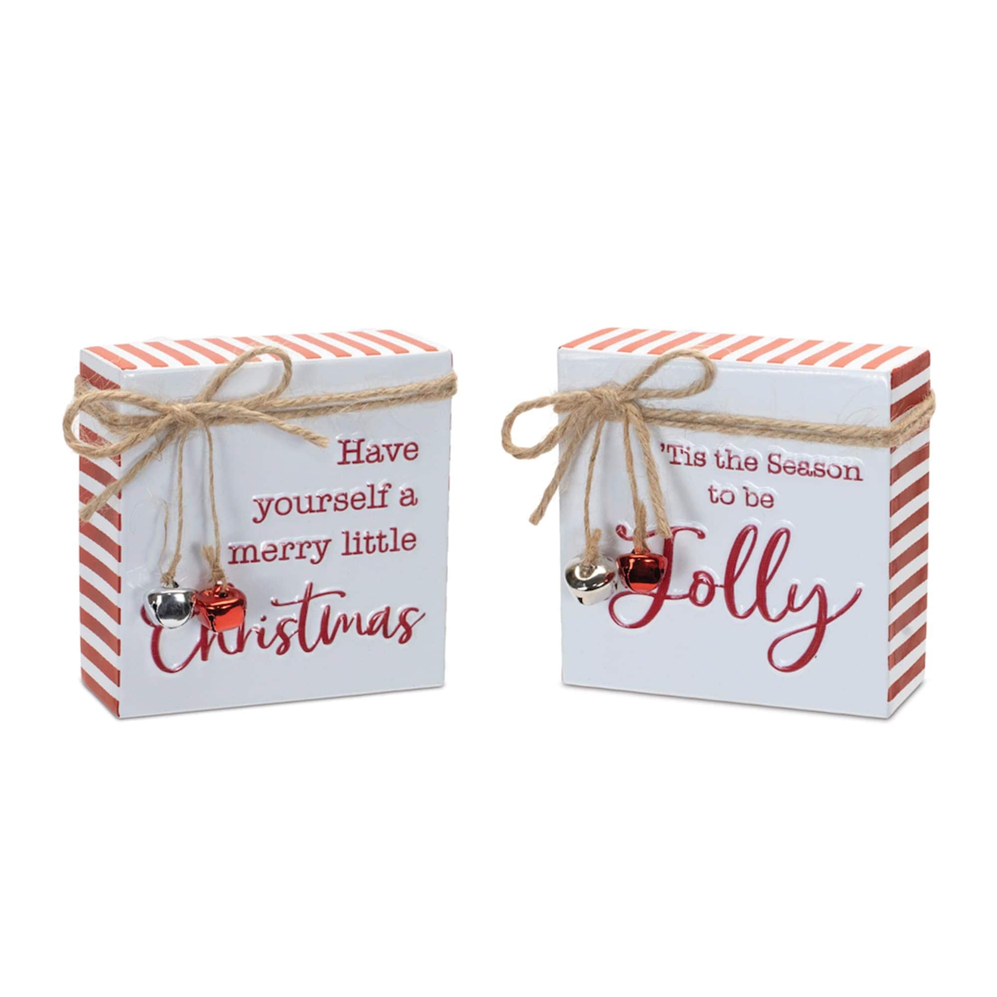 Melrose International 91677DS Merry Christmas and Jolly Sign (2 Asst) 4SQ Metal