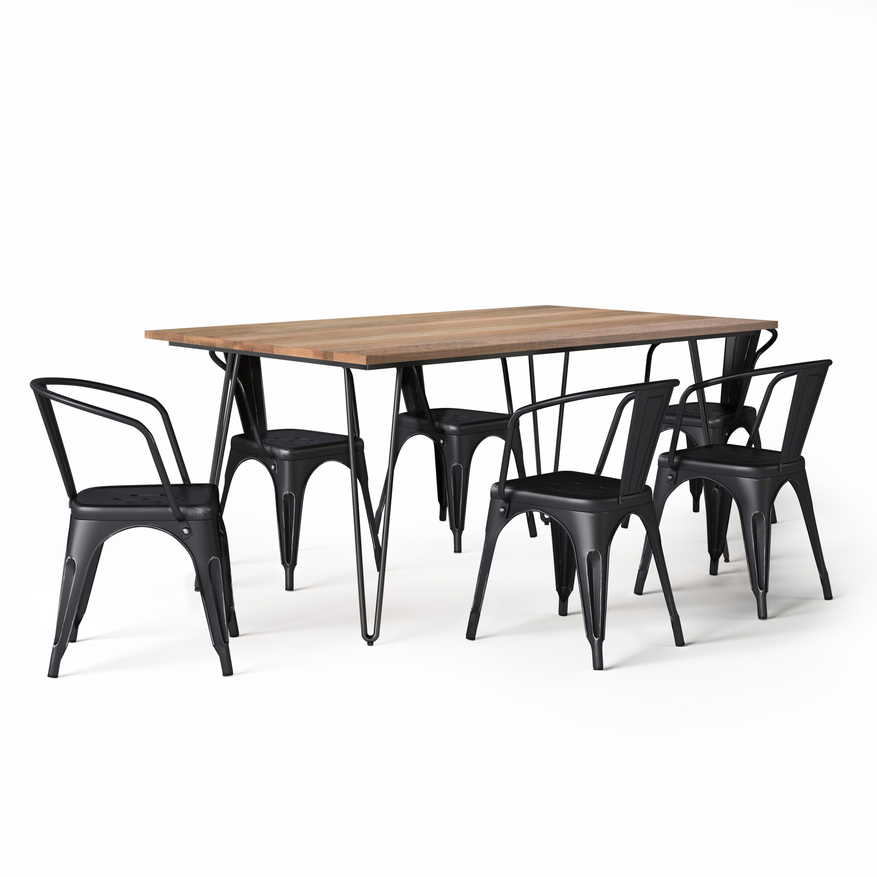 Simpli Home AXCDS7LRHBL Larkin Distressed Black and Silver Contemporary/Modern Dining Room Set with Rectangular Table (Seats 6)