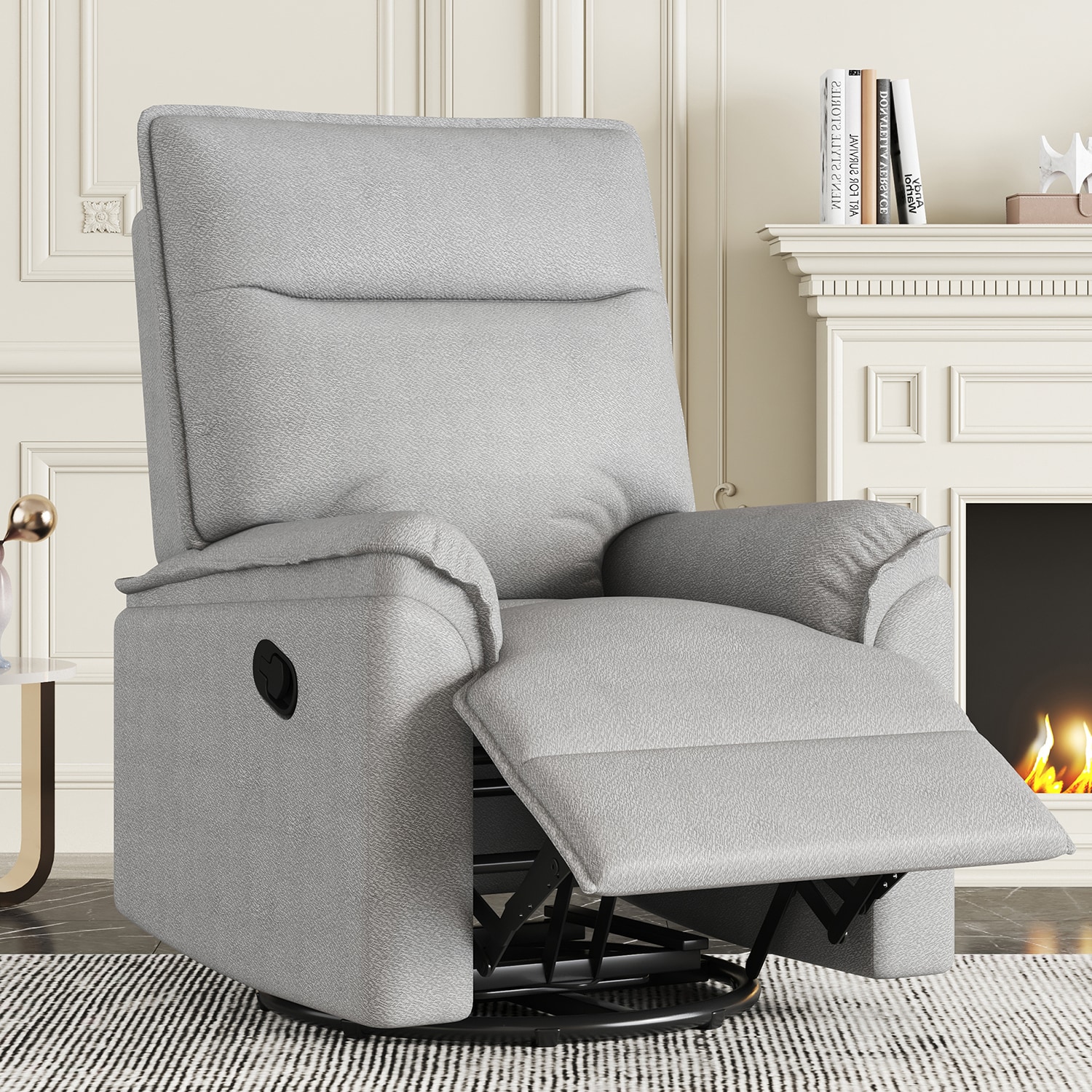 GZMR GZ-N71998 Swivel Rocking Recliner Chair Gray Linen Upholstered Swivel Recliner