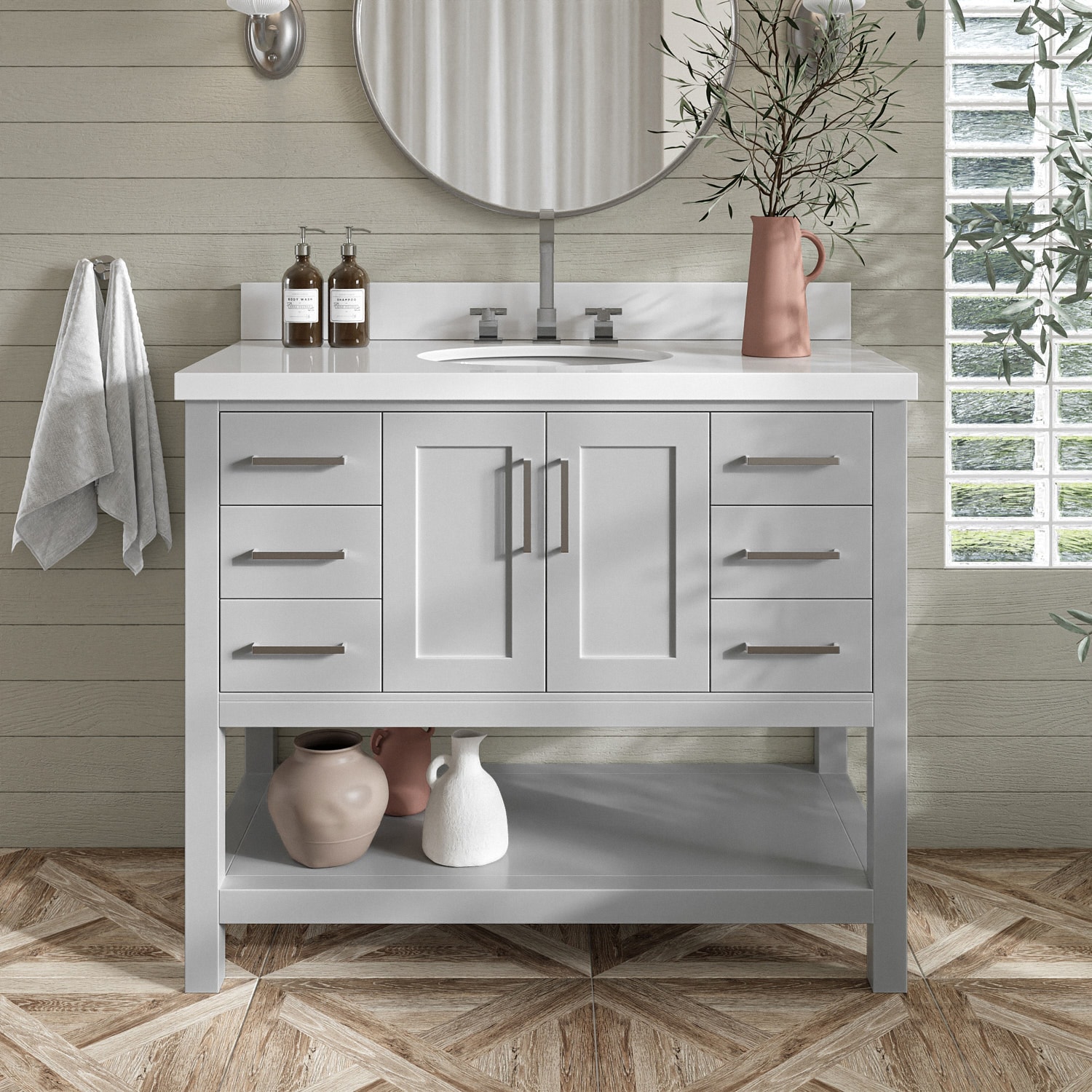 ARIEL S043SWQOVOGRY Magnolia 43-in Gray Undermount Single Sink Bathroom Vanity with Pure White Quartz Quartz Top