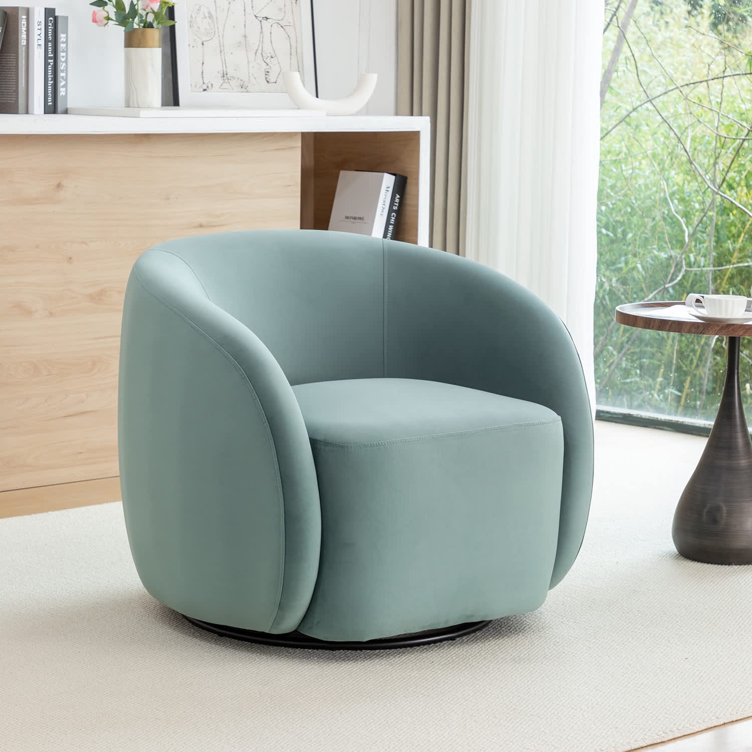SEYNAR XY786-BLUE Modern Glam Velvet Upholstered 360 Degree Swivel Accent Armchair