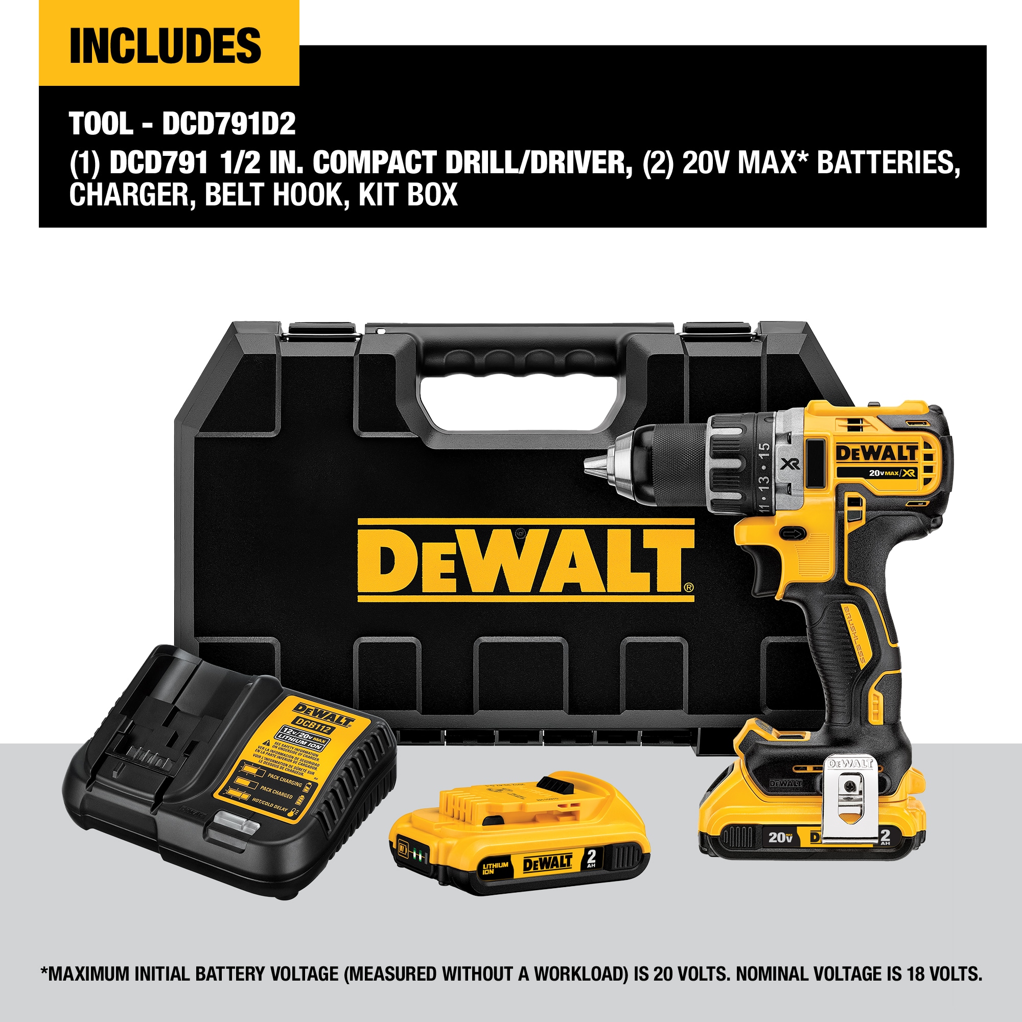 DEWALT XR 20-volt 1/2-in Brushless Cordless Drill (2-Batteries
