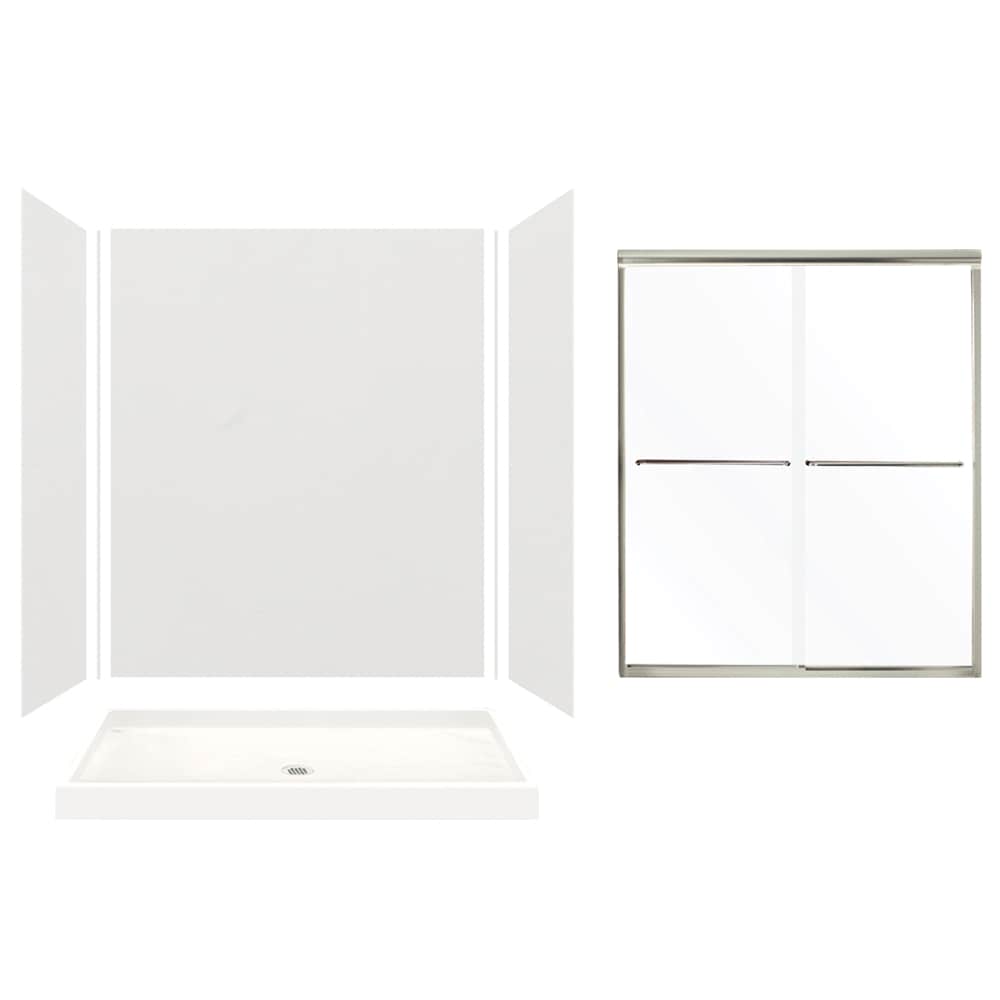 Transolid KSE603272-5475NC-39 Expressions 5-Piece 32-in W x 60-in L x 72-in H Grey Rectangular Alcove Shower Kit (Center Drain) with Base, Wall, Door and Drain Included