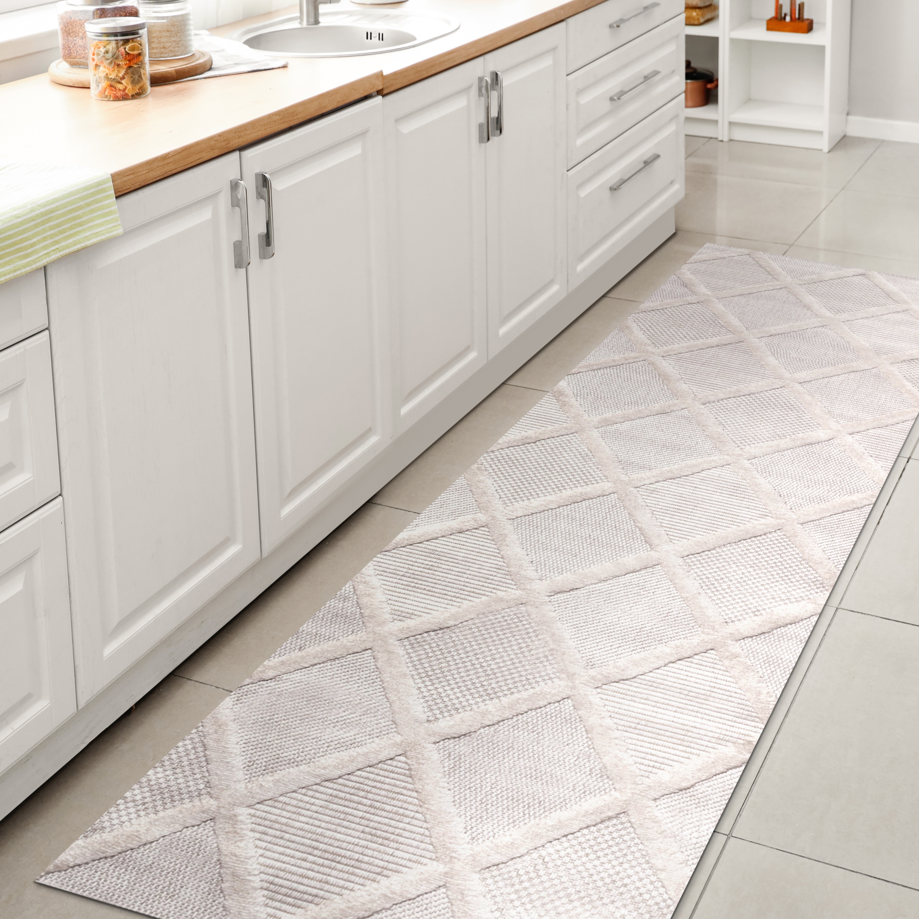 JONATHAN  Y IBZ101D-28 IBIZA Salines Diamond Trellis 2 x 8 (ft) Loomed Polypropylene Ivory Rectangular Indoor/Outdoor Geometric Coastal Runner rug
