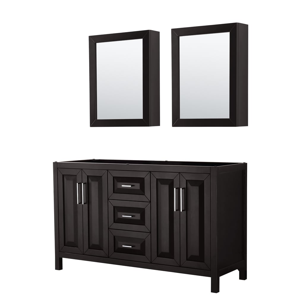 Wyndham Collection WCV252560DDECXSXXMED Daria 60-in Dark Espresso with Polished Chrome Trim Bathroom Vanity Base Cabinet without Top (Mirror Included) (Medicine Cabinet Included)