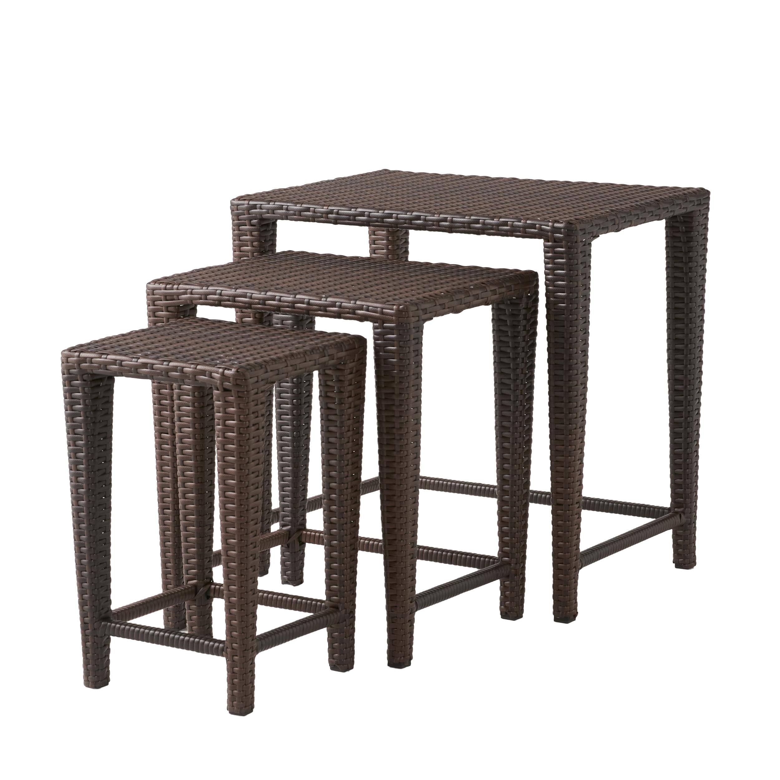 Bayfeve BF-402BHF Set of 3 Outdoor Nested Tables Rectangle Wicker Outdoor End Table 18-in W x 24-in L