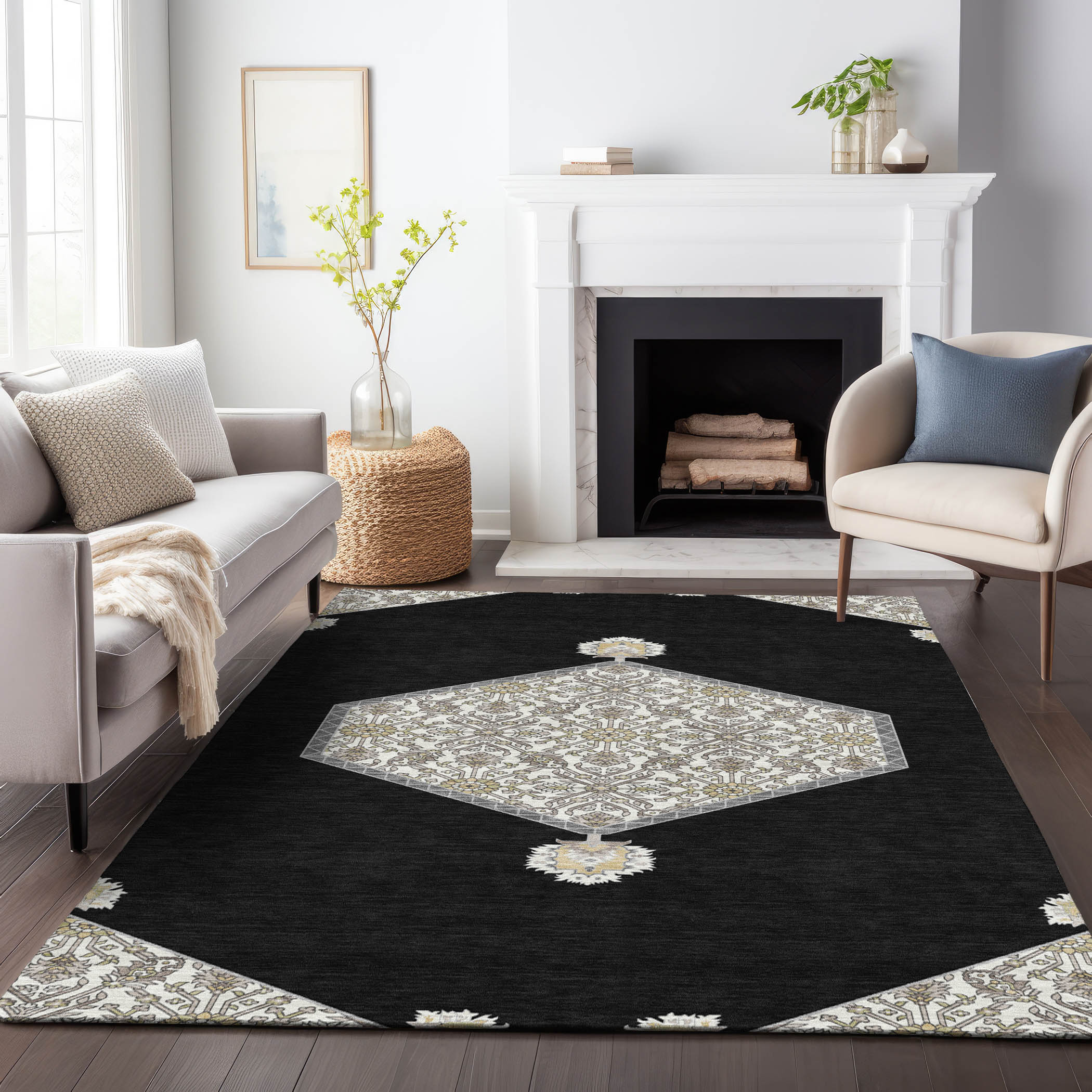 Addison Rugs ACN1011BK5X8 Chantille ACN1011BK 5 x 7 (ft) Polyester Black Rectangular Indoor/Outdoor Geometric Machine washable Area rug
