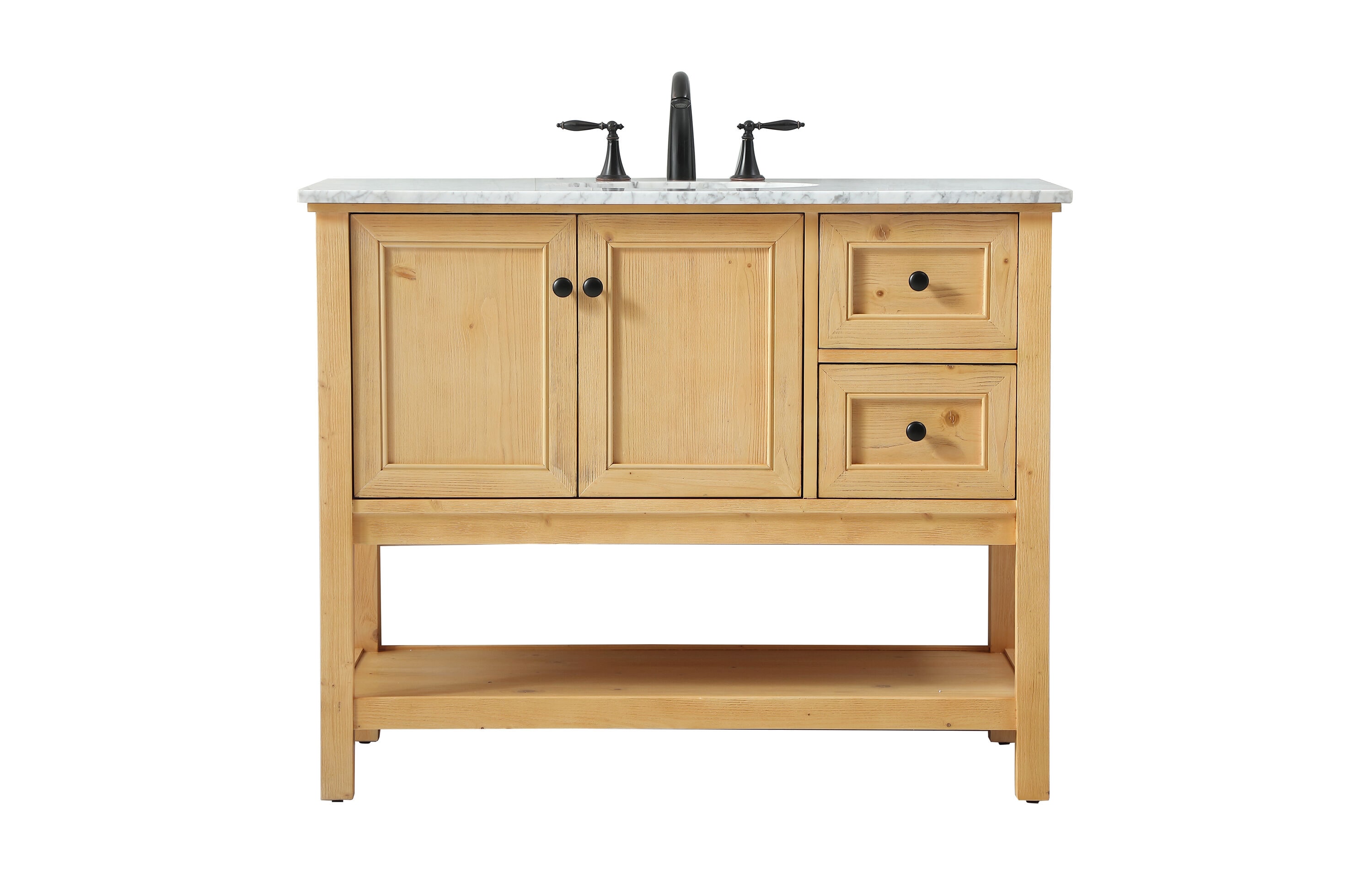 Elegant Decor HF81126NW Home Furnishing 42-in Natural Wood Undermount Single sink Bathroom Vanity with Carrara White Marble Top