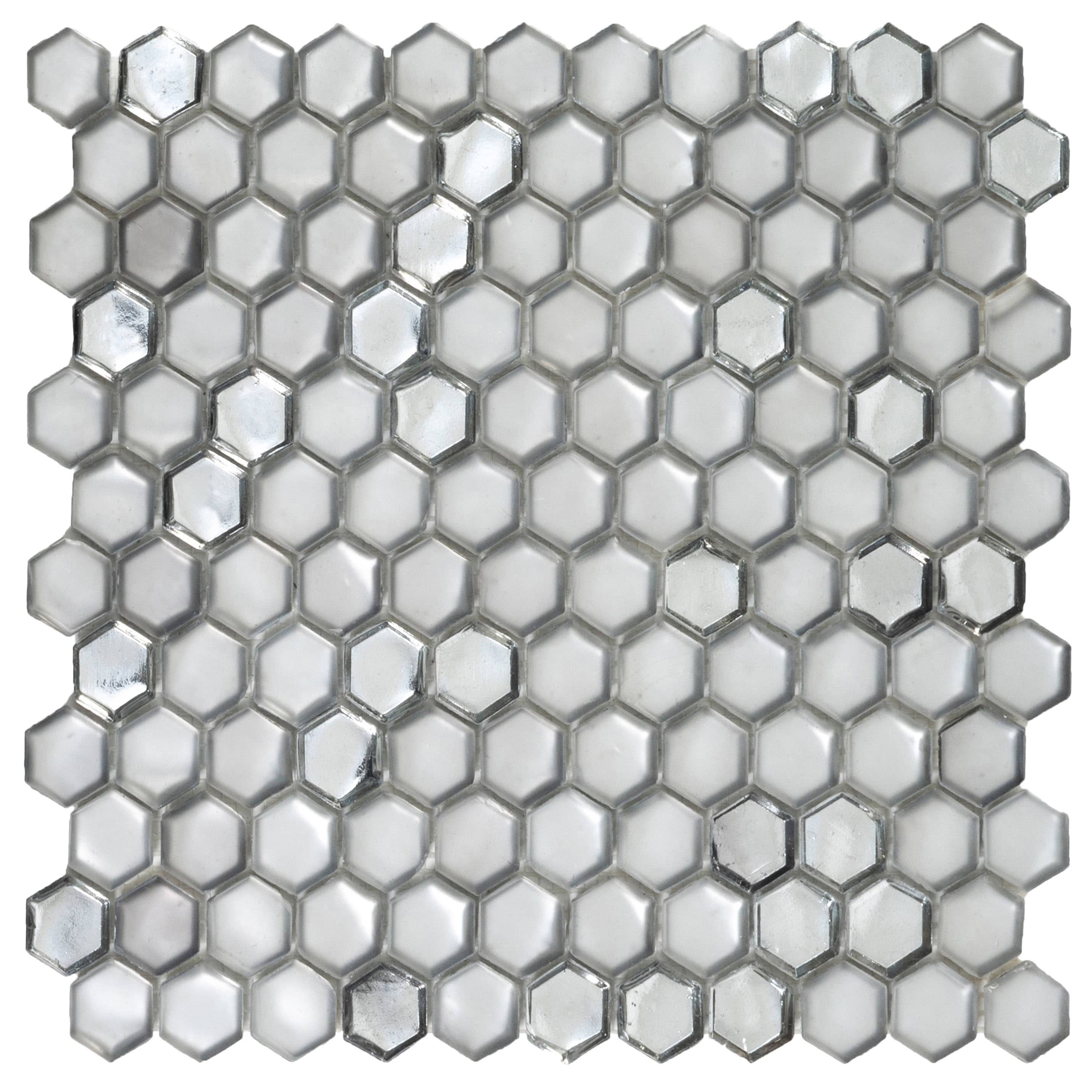 Apollo Tile Majeste Silver 11-in x 11-in Matte Glass Hexagon Patterned ...