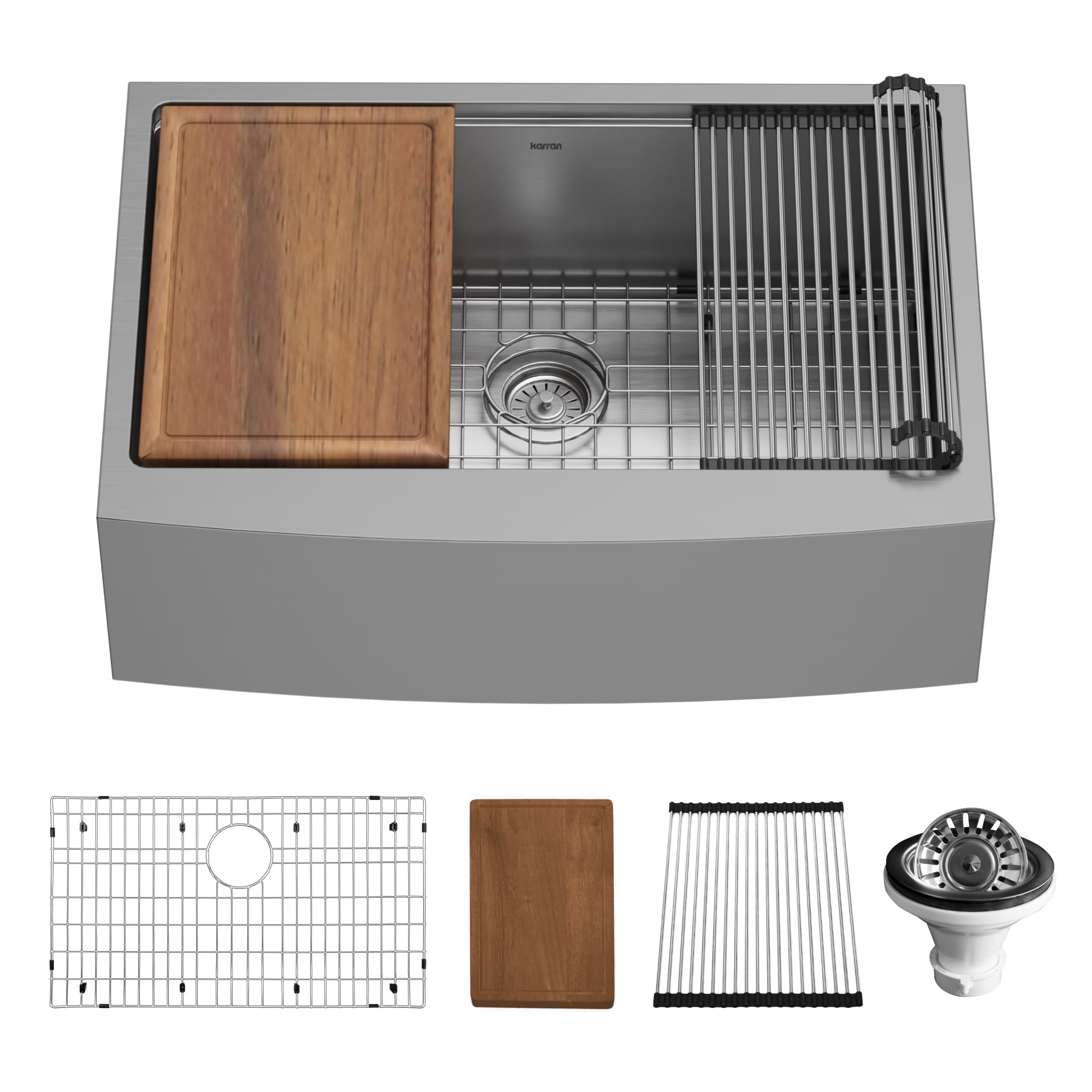 Karran WSA-42-PK1 Farmhouse apron front 30-in x 21-in Stainless steel Single bowl 16 -Gauge Workstation Kitchen Sink