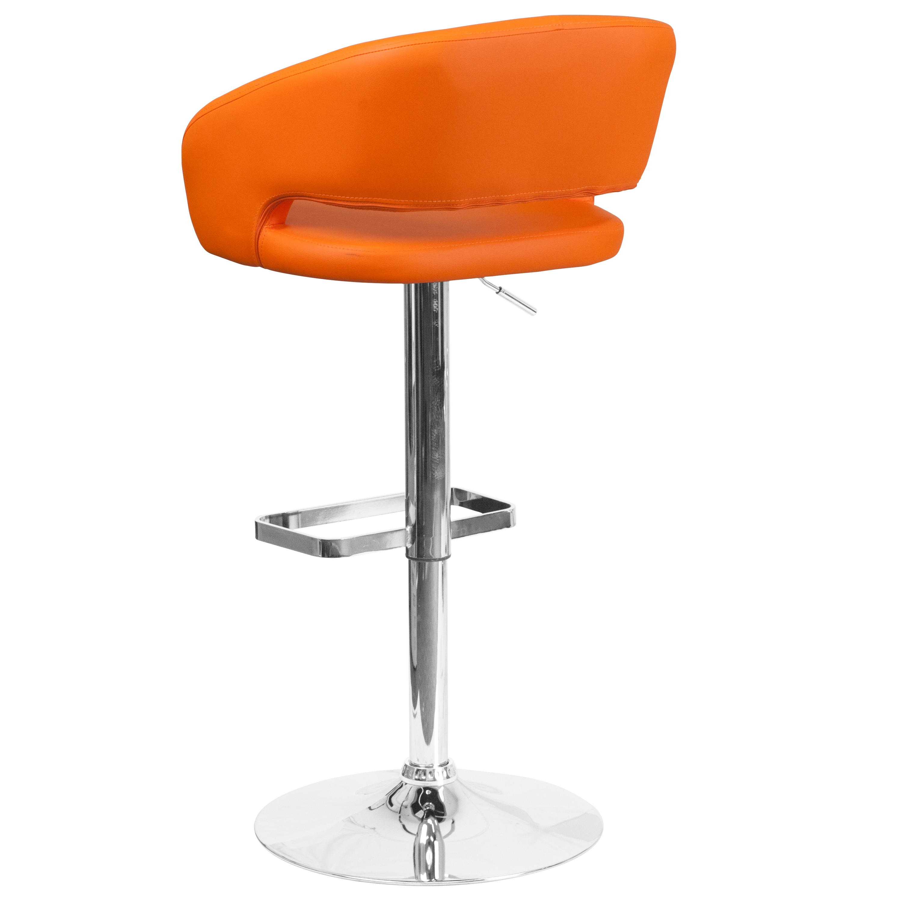 Orange Vinyl Adjustable Height Swivel Barstool with Chrome Base